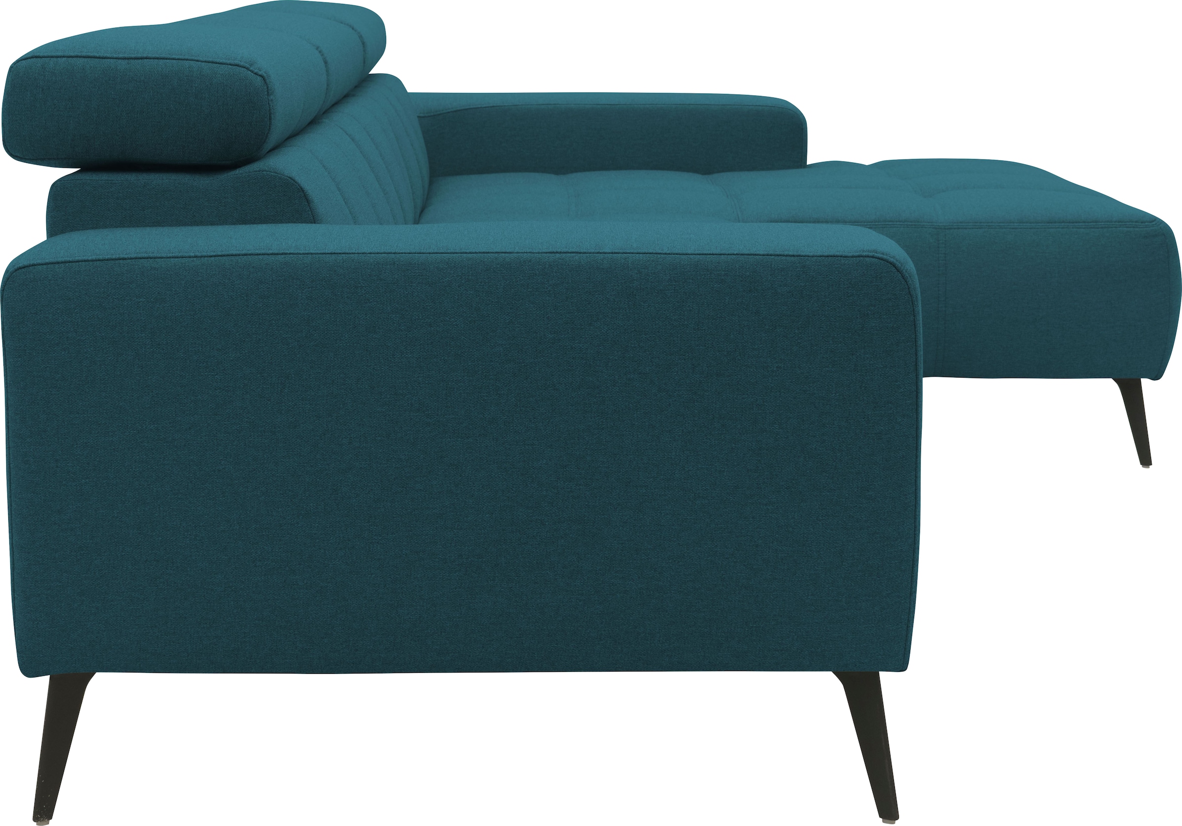 DOMO collection Ecksofa »Trento L-Form, mit Kufenfuß oder Einzelfuß«, wahlweise mit Kopfteilverstellung, Recamiere links/rechts bestellbar