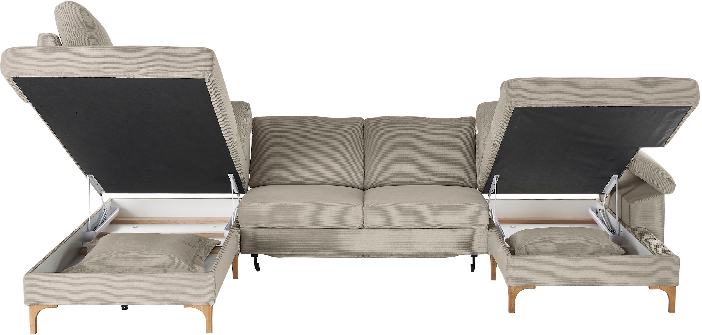 3C Candy Wohnlandschaft »Lecce, wahlweise PUR-Schaumstoff oder Tonnentaschenfederkern U-Form« Bettkasten in Umbauecke und Longchair, sowie Querschläfer im 2-Sitzer