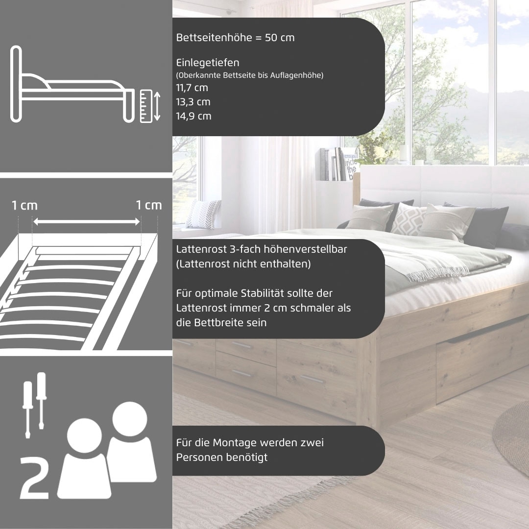 rauch Bettanlage »Doppelbett Komfortbett Funktionsbett WEINGARTEN« Set, Liegefläche 180x200, B/H/T/: 265/118/210 cm, 3 tlg. tlg.