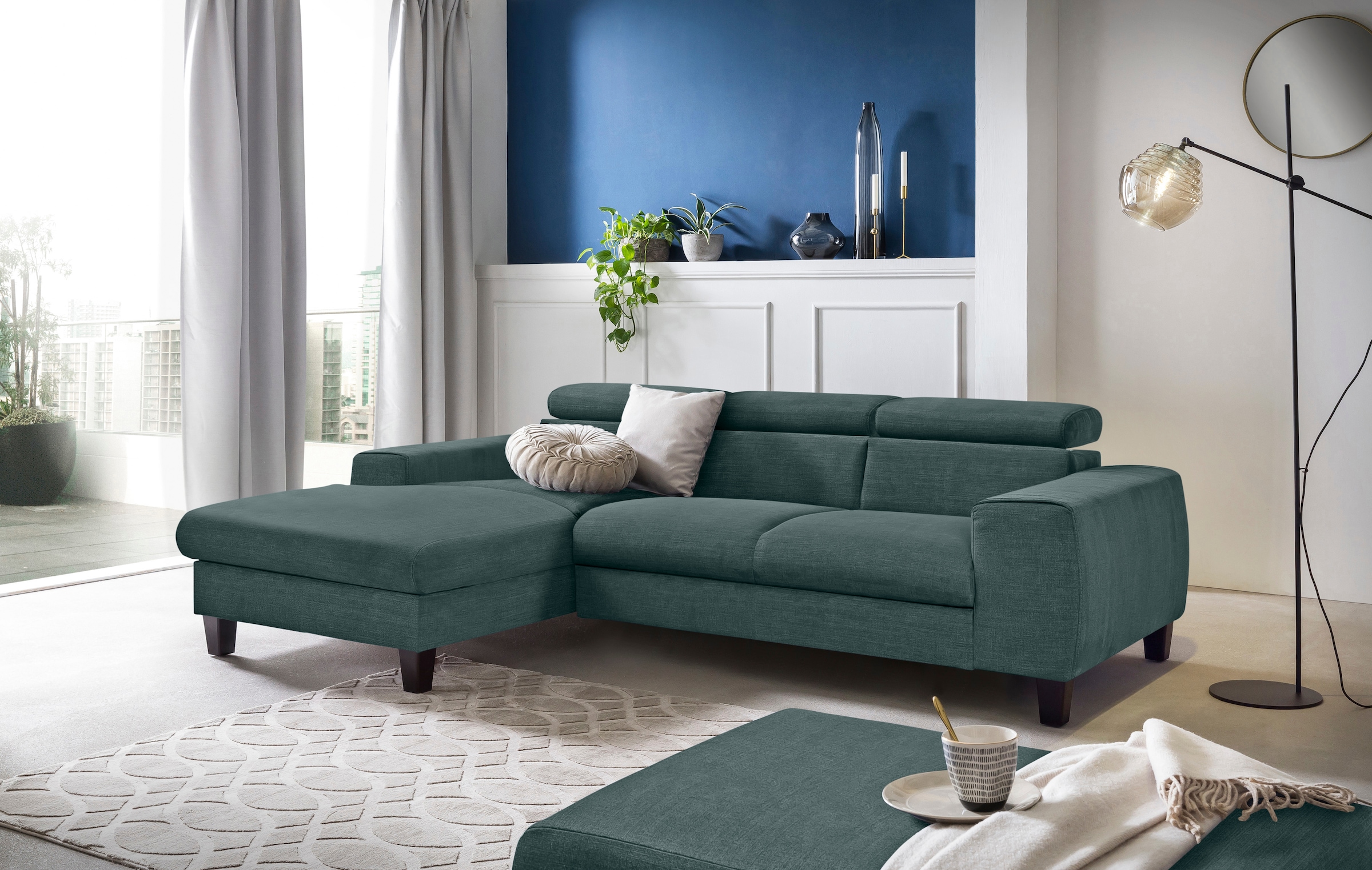 COTTA Ecksofa »Morven L-Form«, Inklusive Kopfteilverstellung, wahlweise mit Ladestation, Bettfunktion