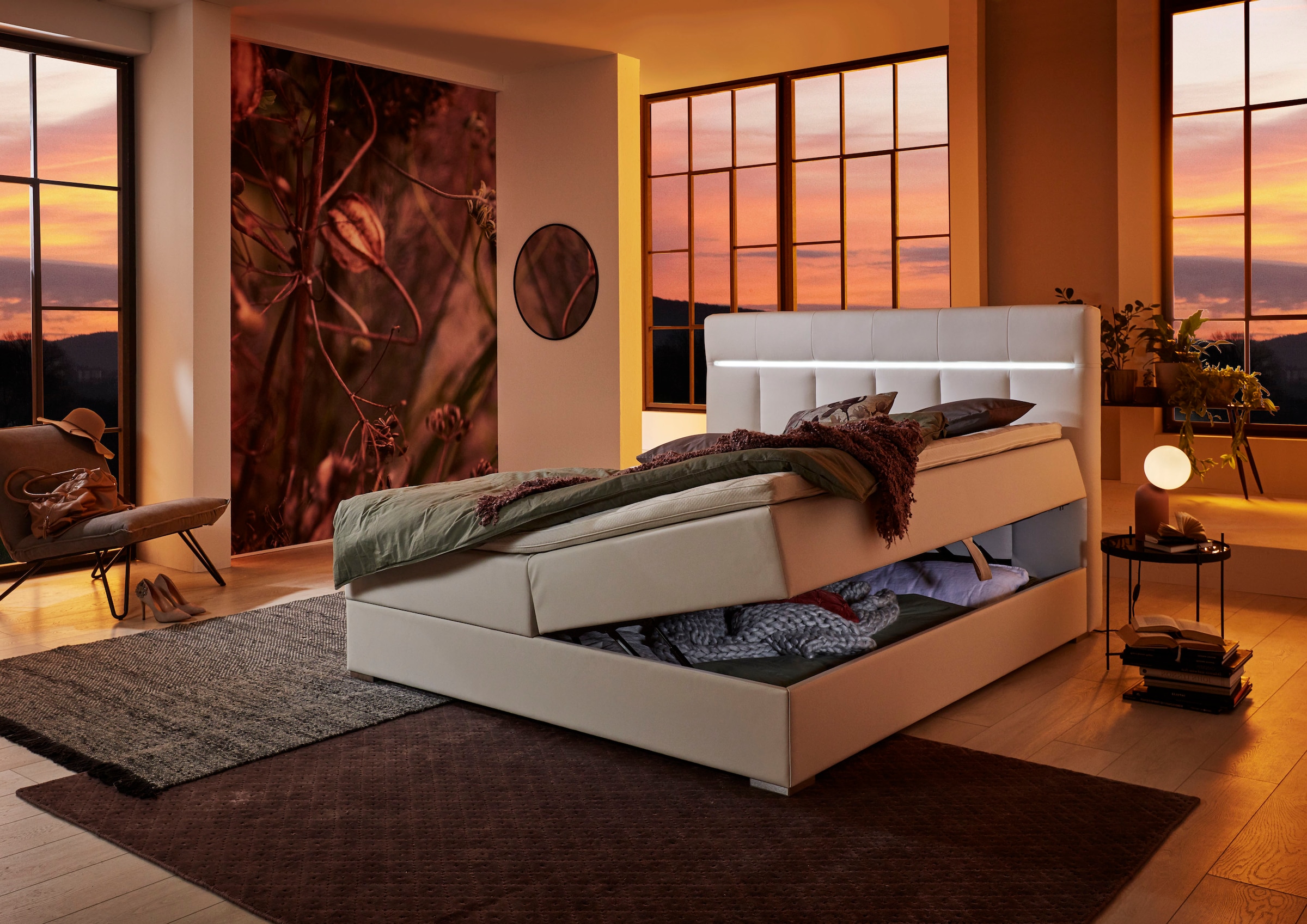 ATLANTIC home collection Boxbett »Tessa« mit LED-Beleuchtung und Bettkasten