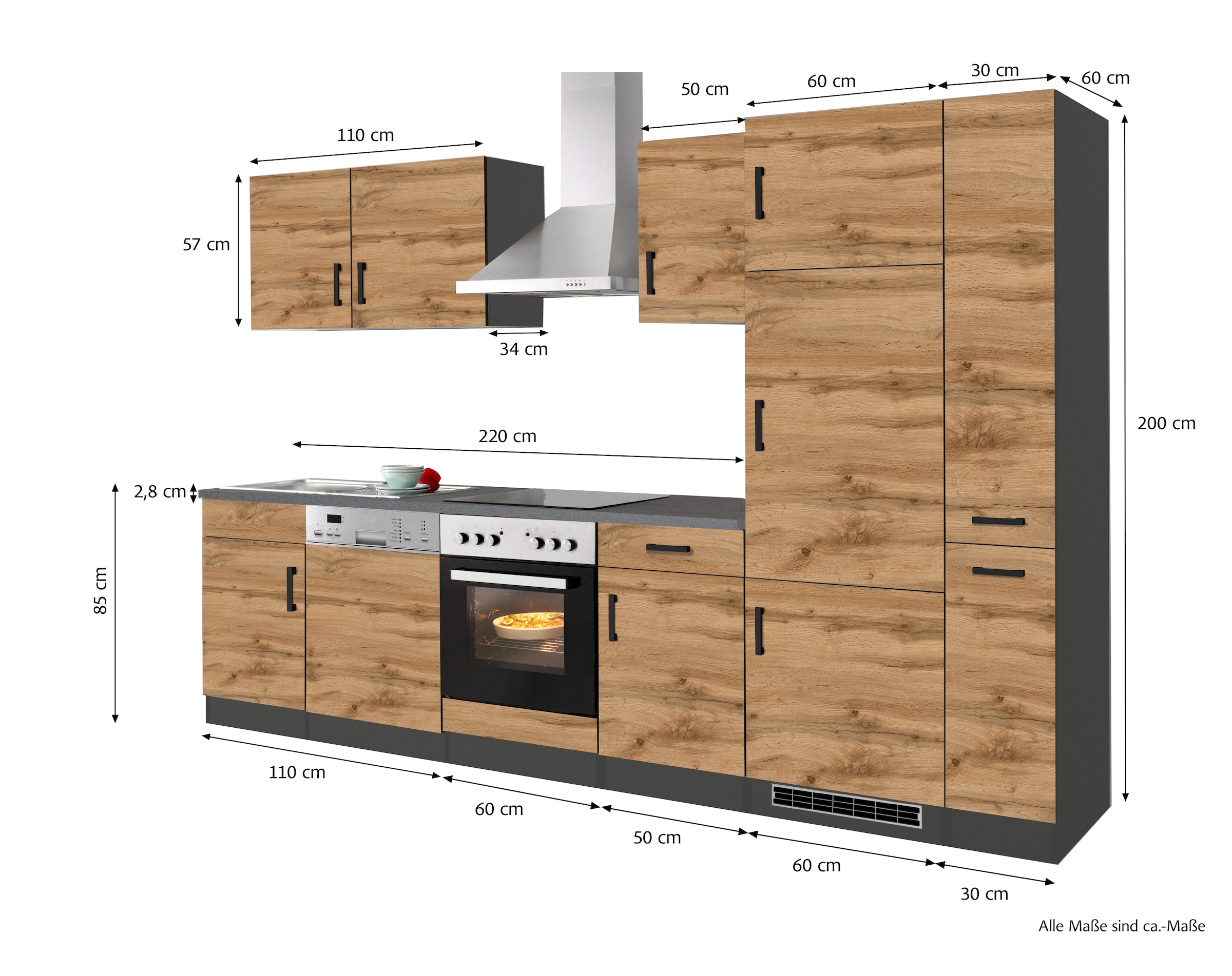 KOCHSTATION Küchenzeile »KS-Toronto«, Breite 310 cm, mit E-Geräten