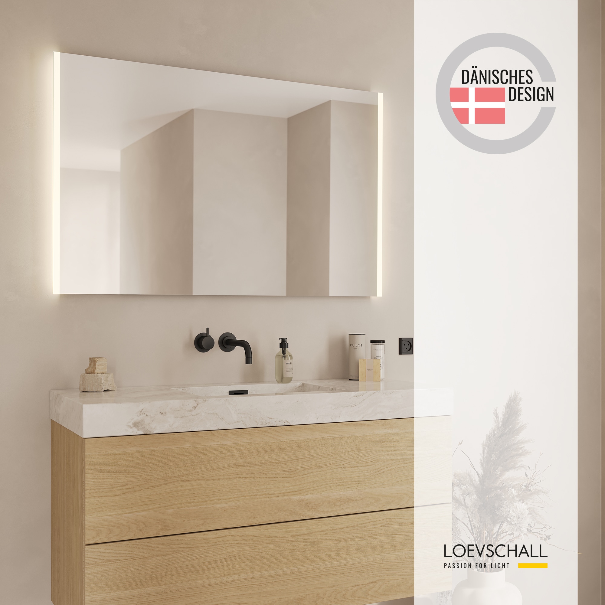 Loevschall Badspiegel »Lago, Spiegel Bundle inkl. Schminkspiegel, Badezimmerspiegel«, x5 Kosmetikspiegel, LED Beleuchtung, Einstellbar, Dänisches Design