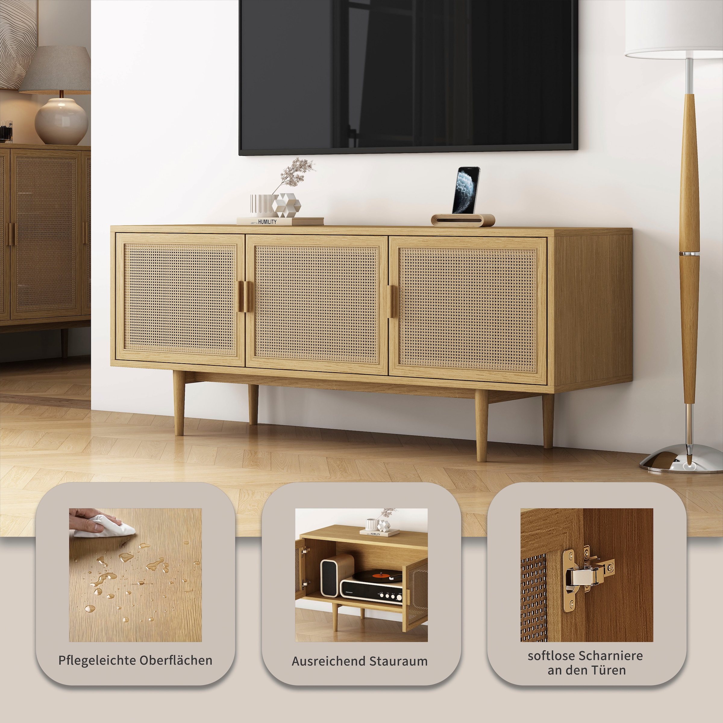 OTTO home TV-Schrank »Lorelia« in moderner Rattan Optik, Lowboard
