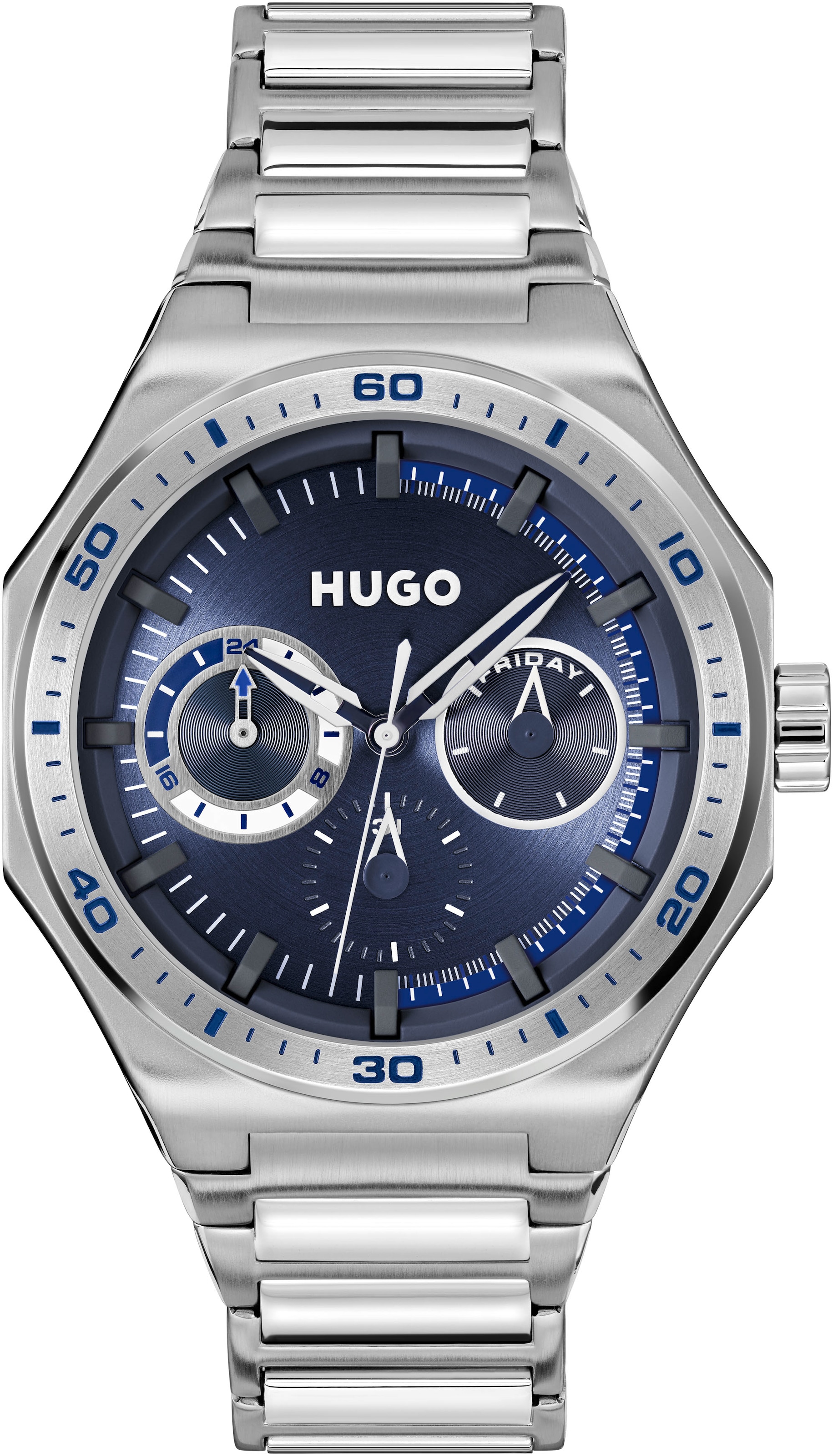 HUGO Multifunktionsuhr »#GRAIL SPORT«, Quarzuhr, Armbanduhr, Herrenuhr, Edelstahlarmband, analog