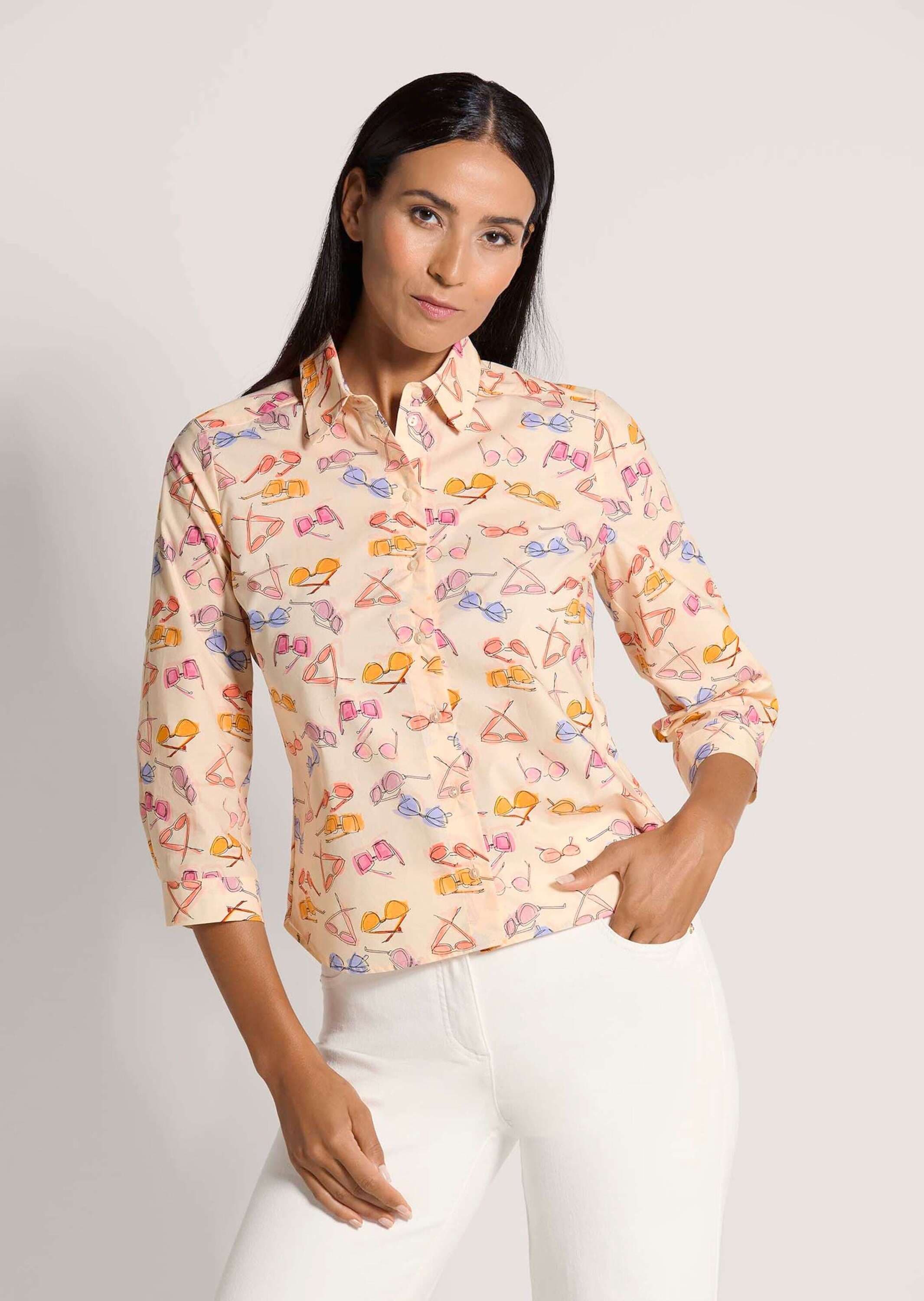 MADELEINE Hemdbluse »Hemdbluse Druckbluse mit Brillen-Muster« Bluse mit Unikatdruck