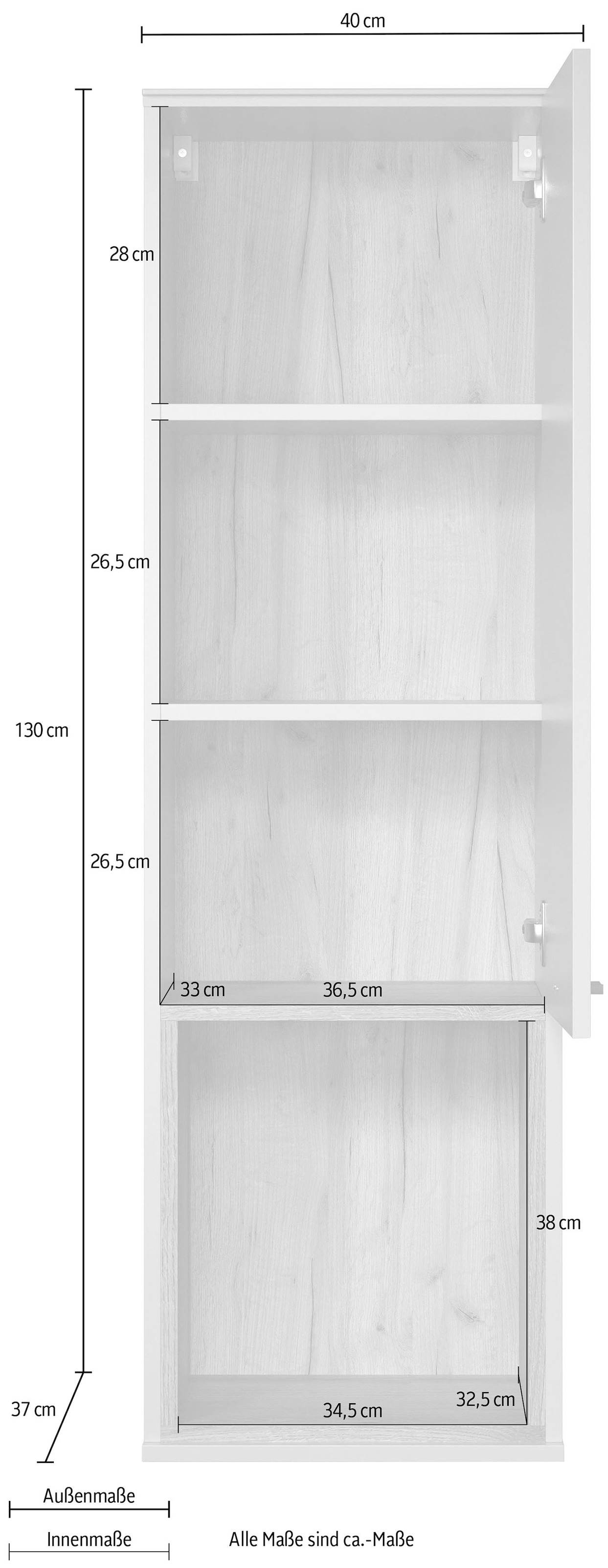 Places of Style Hängevitrine »San Pedro«, (1 St.), Hängeschrank mit Metallgriff - (B/T/H) 40/37/130 cm
