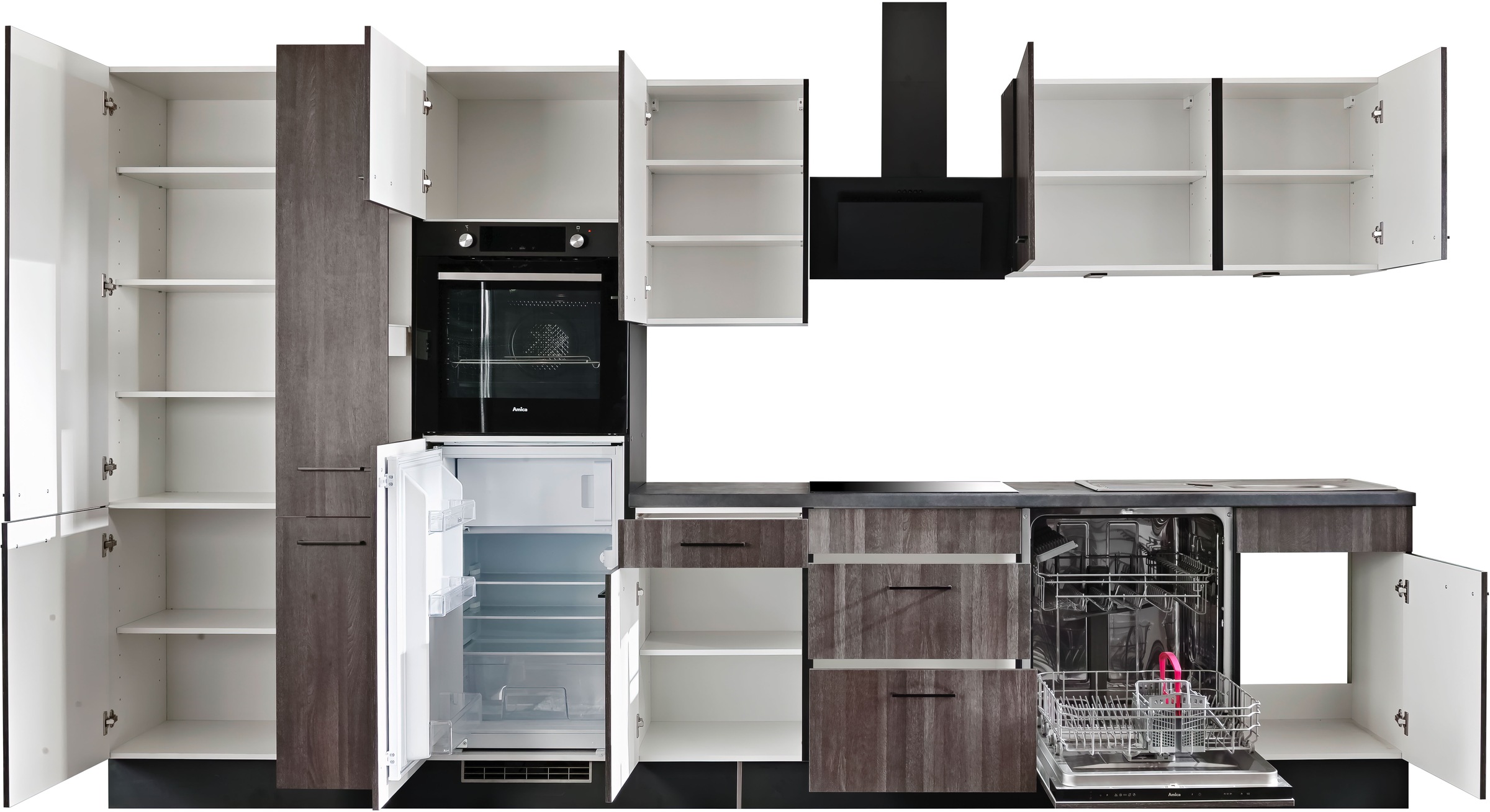 wiho Küchen Küche »Nisos«, Soft-Close, 370 cm, Backofen matt schwarz, Teleskopauszug