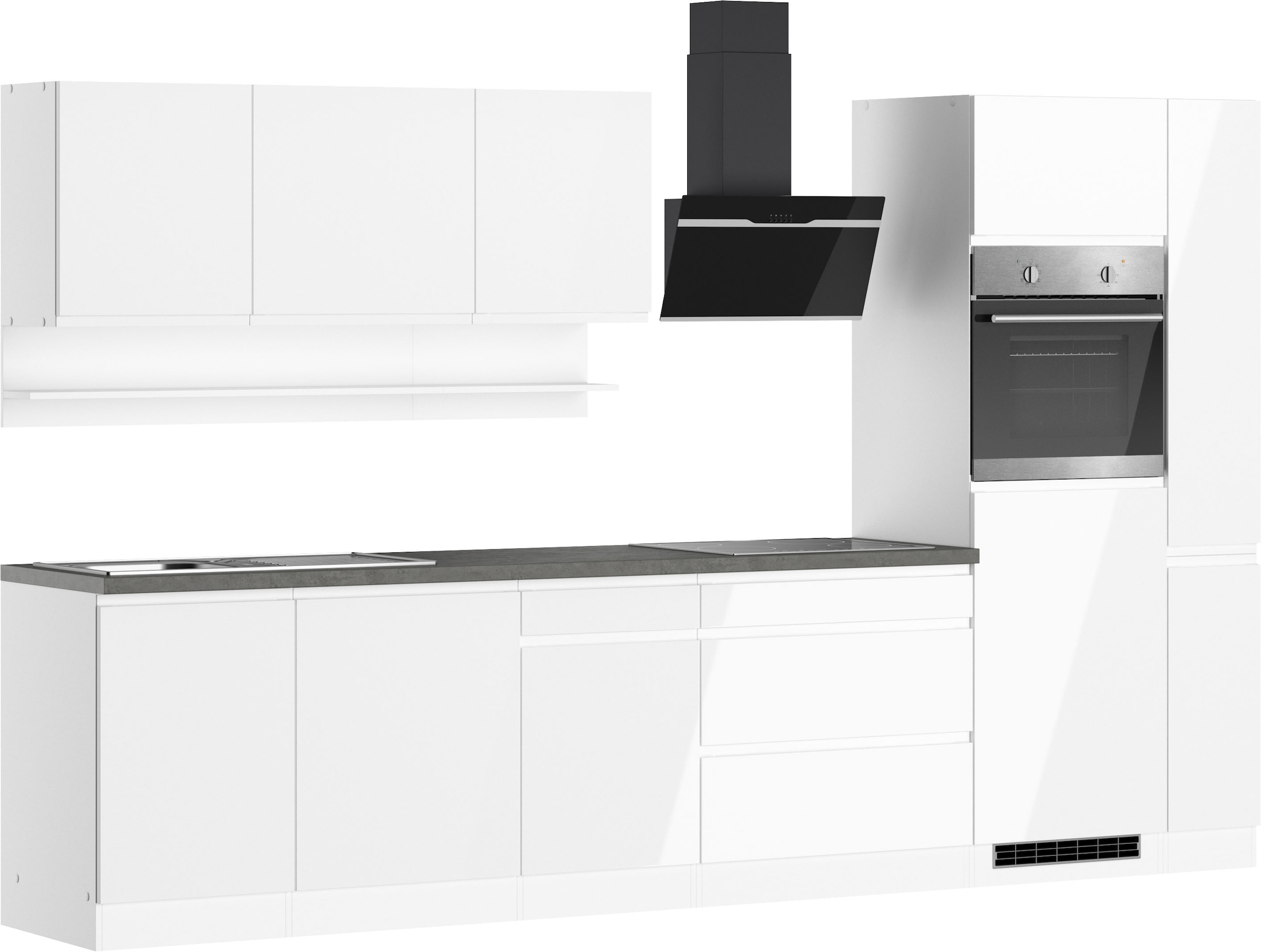 KOCHSTATION Küchenzeile »KS-Virginia,neu in verbesserter Ausführung« Arbeitsplatte 38 mm stark, Stauraum, Softclose,  Breite 330 cm, Soft-Close, ohne E-Geräte