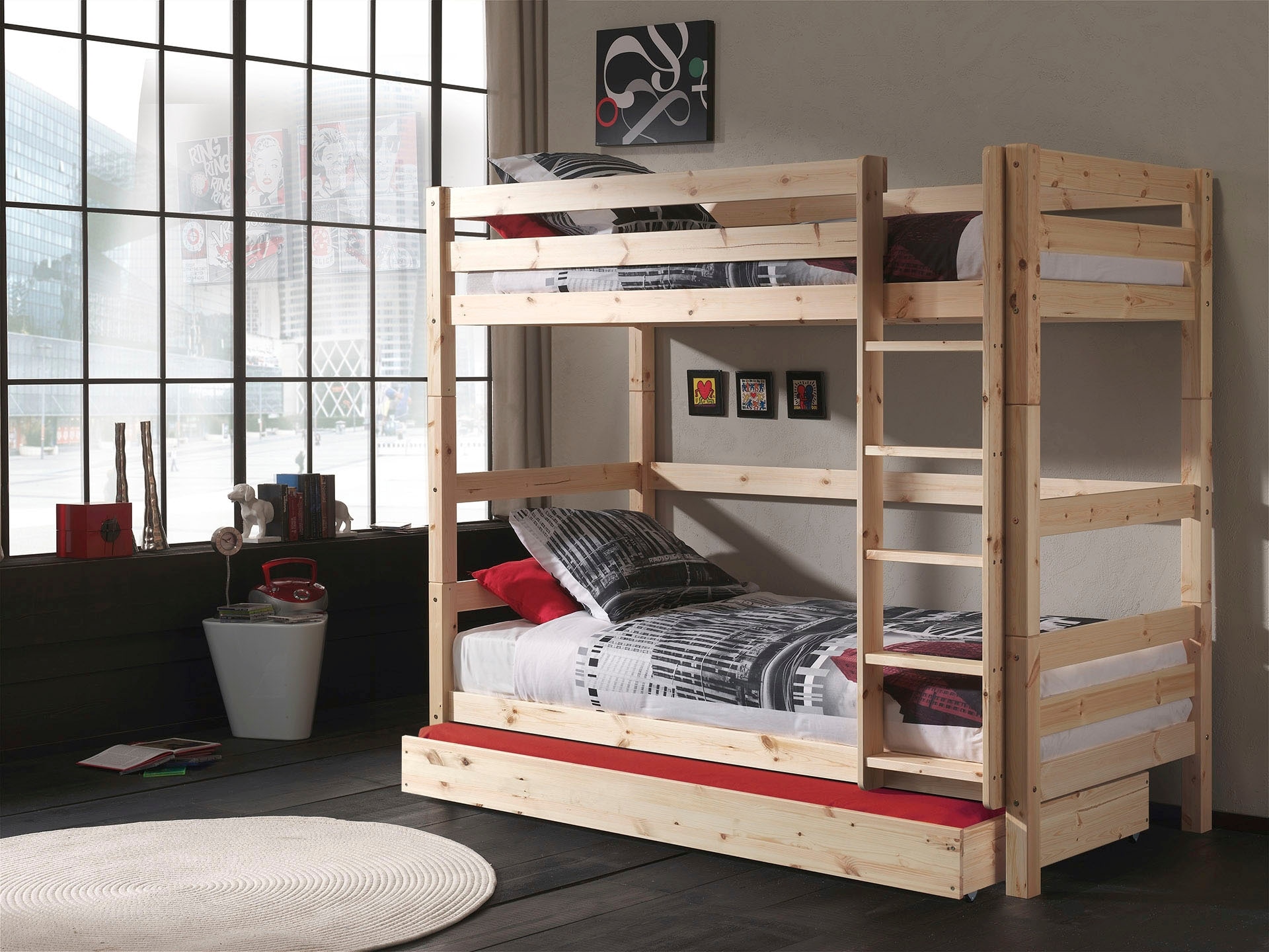 Vipack pino lit superposé pin massif bois nature + lit gigogne