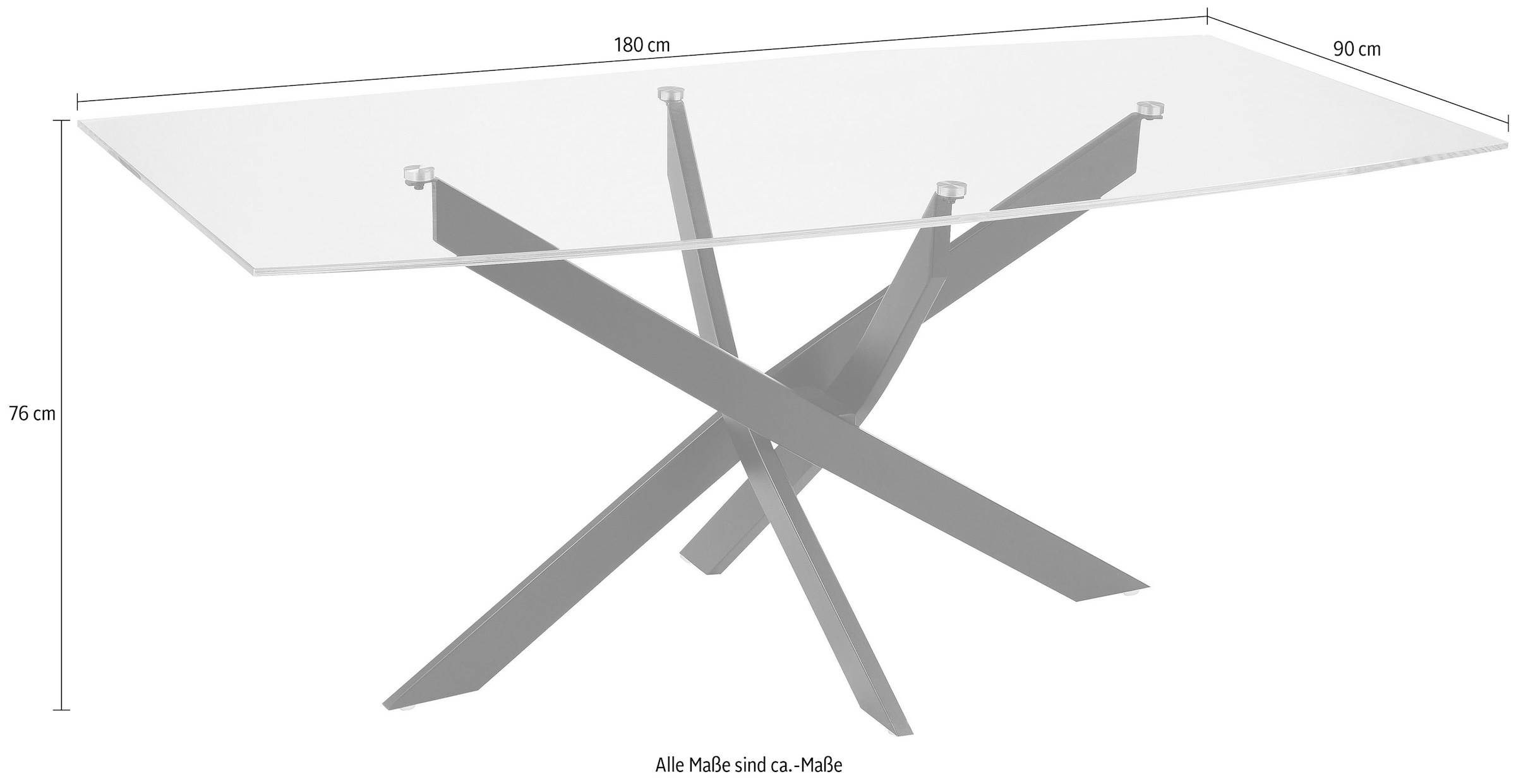 INOSIGN Esstisch »Kairi, TOPSELLER!«, Glastischplatte, pulverbeschichtetem Metallgestell, zwei Tischbreiten