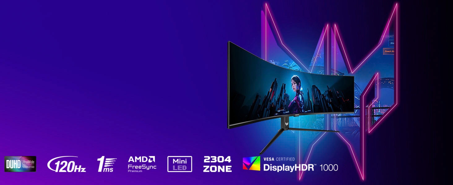 Acer Curved-Gaming-LED-Monitor »Predator Z57« 145 cm/57 ″  7680 x 2160 px DUHD 1 Reaktionszeit 120 Hz MiniLED