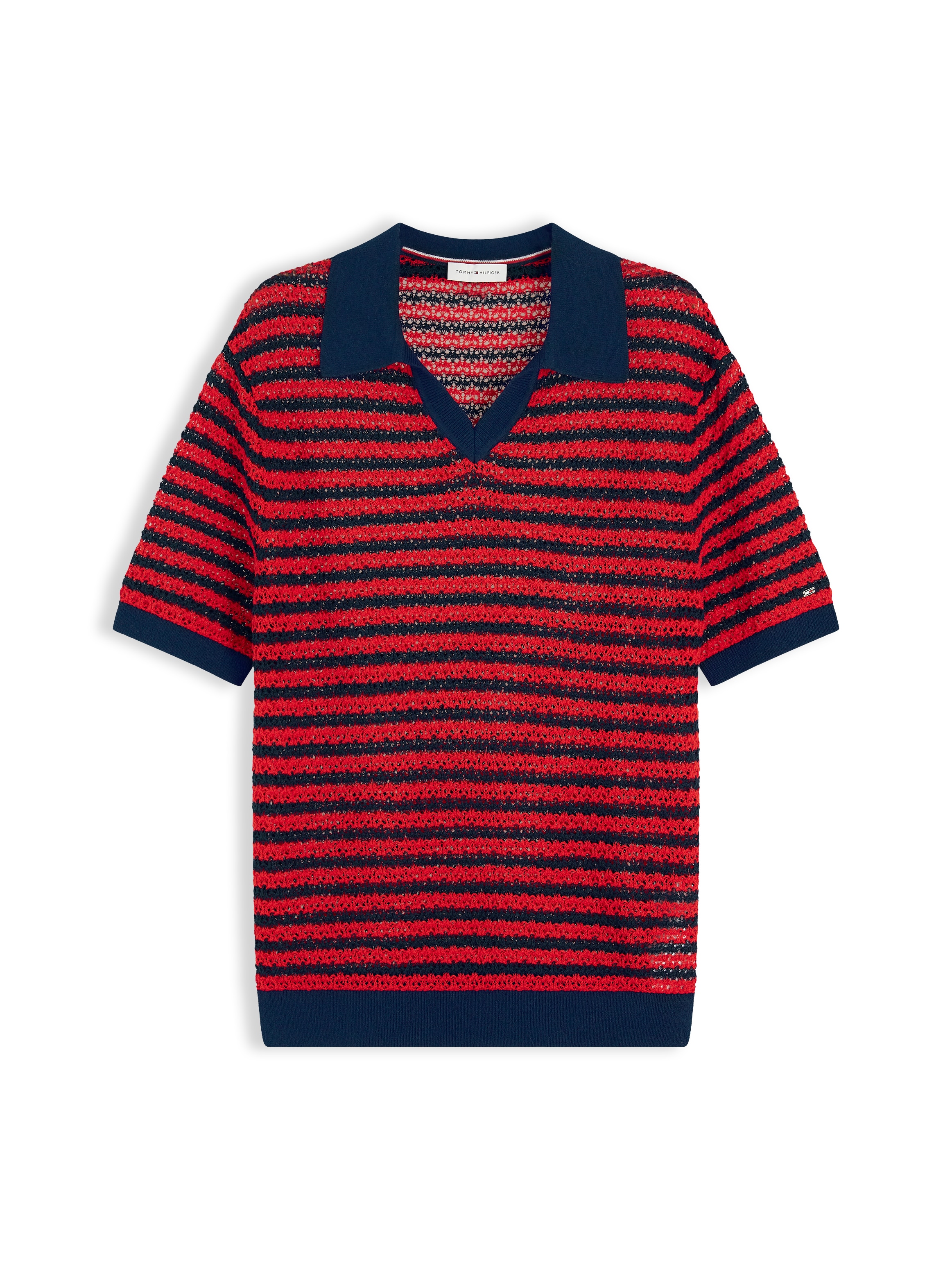 Tommy Hilfiger Polokragenpullover »POINTELLE V-NK POLO SS« Baumwollmischung, Polokragen