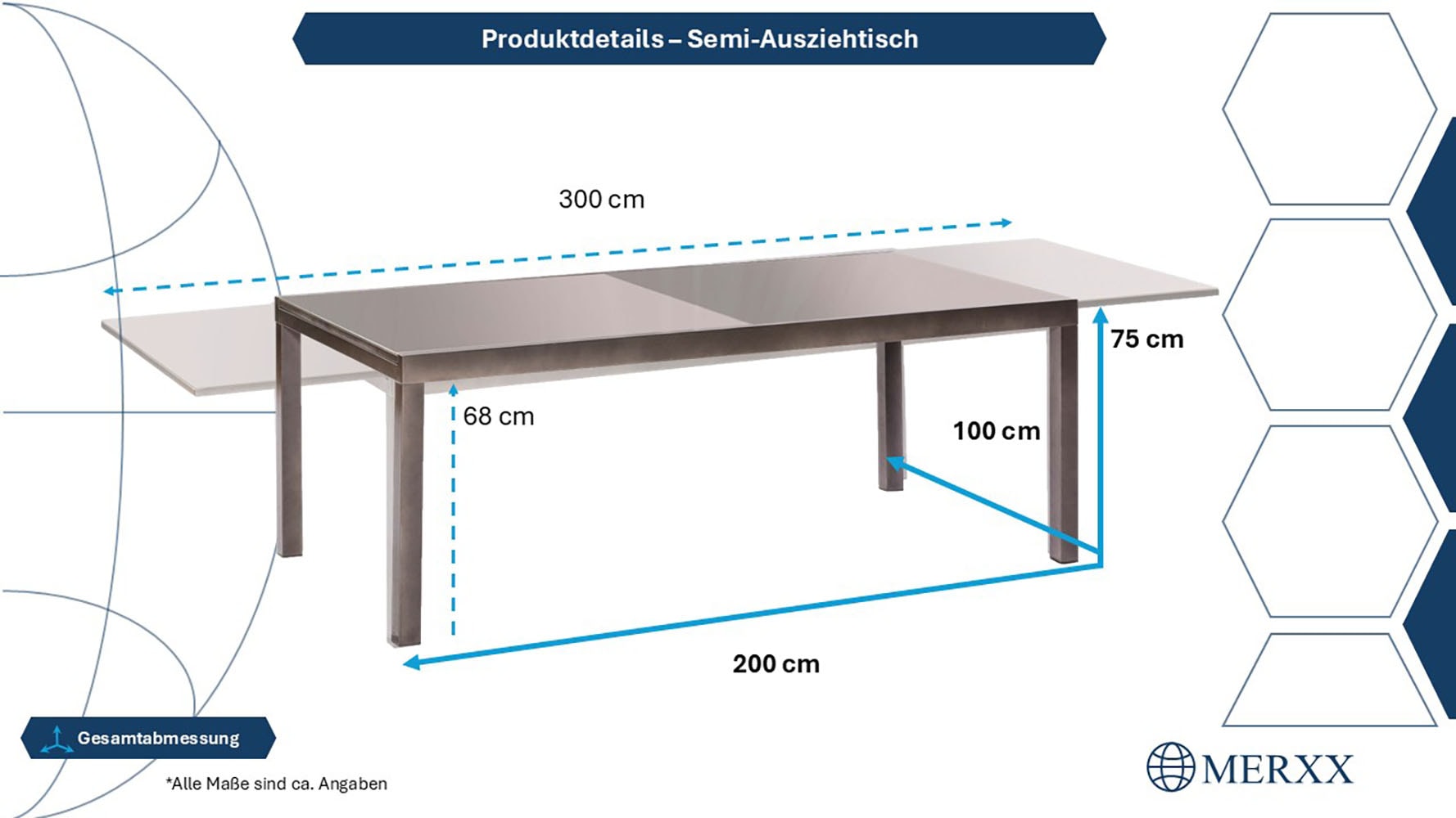 MERXX Garten-Essgruppe »Taviano« Set, 9 Stk. tlg. 8 Klappsessel, 5-fach verstellbar, Ausziehtisch