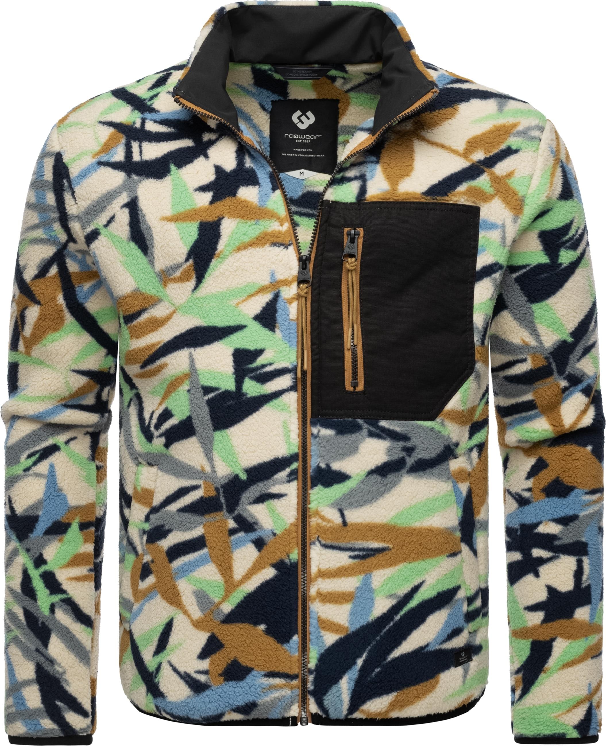 Ragwear Sweatjacke »Fleecejacke Collsy«, Gemusterte Herren Plüschjacke mit hohem Kragen