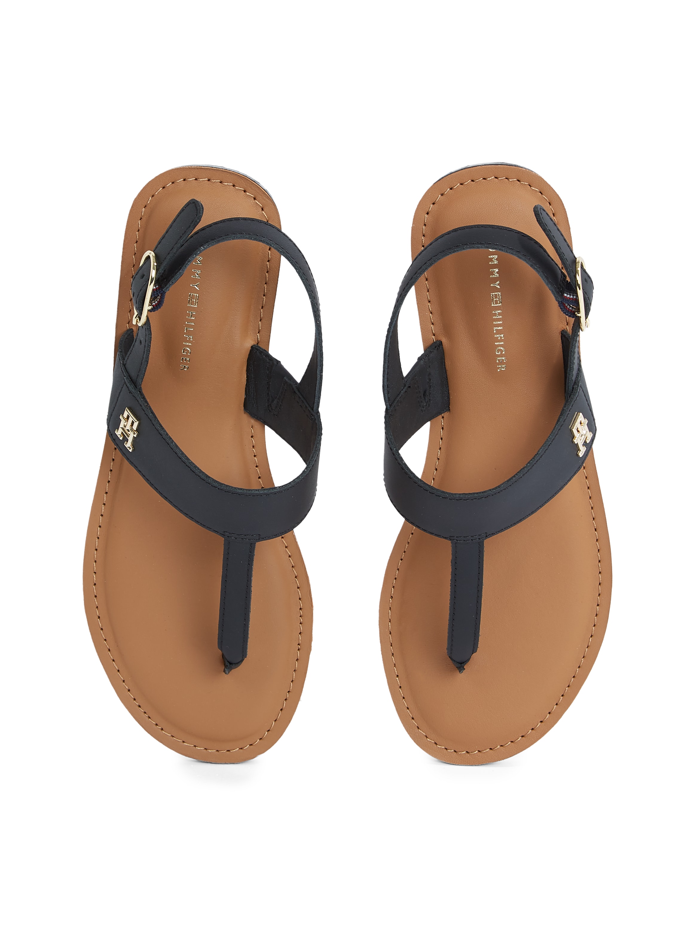 Tommy Hilfiger Riemchensandale »LEATHER THONG SANDAL«, Sandalette, Sommerschuh, Flats mit Zehensteg