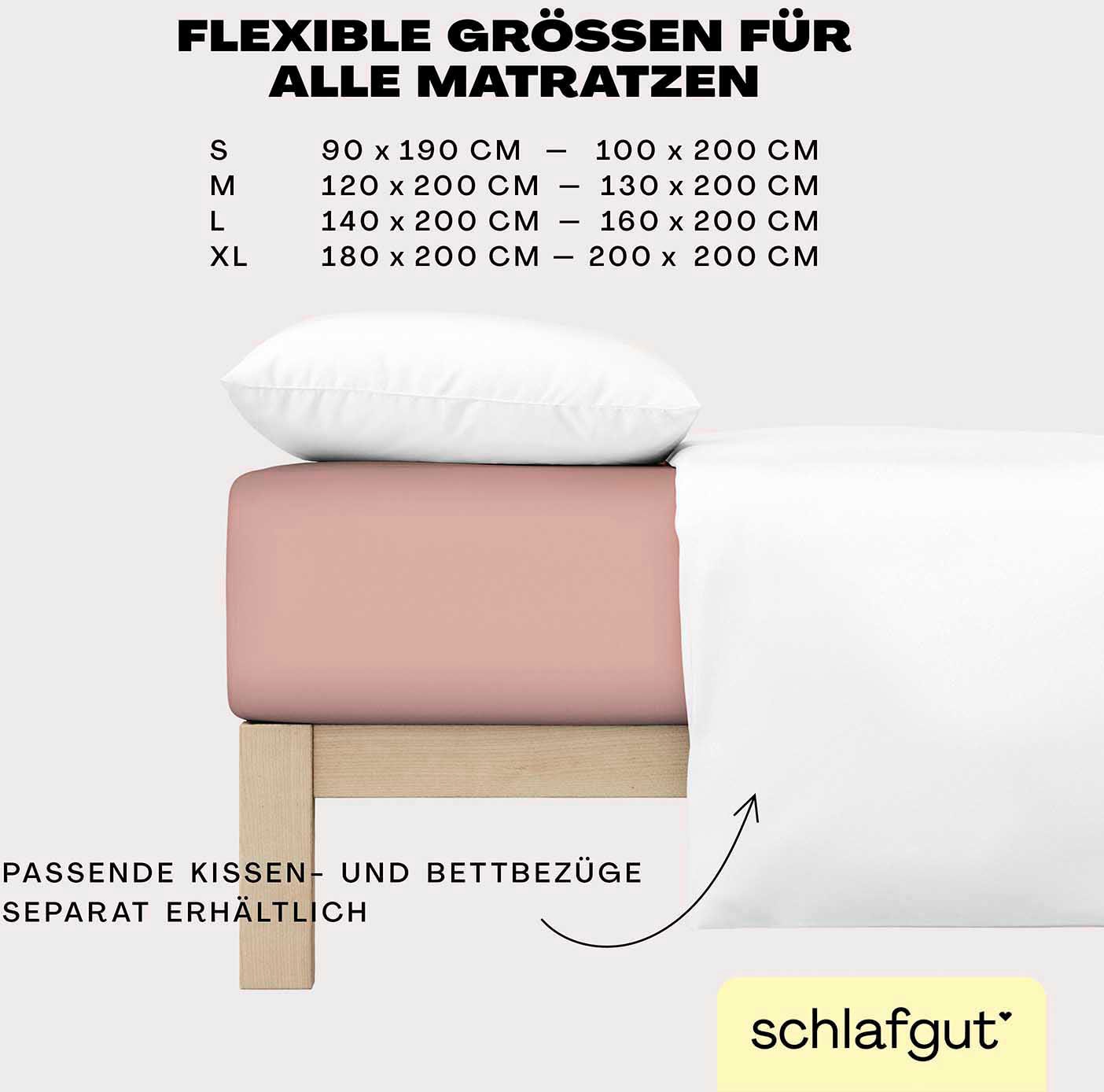 Schlafgut Spannbettlaken »EASY JERSEY Bettlaken, 150 g/m², 100% Baumwolle, Spannbetttuch« Spannbettlaken bis 22 cm Höhe, bügelfrei, pflegeleicht, perfekter Sitz