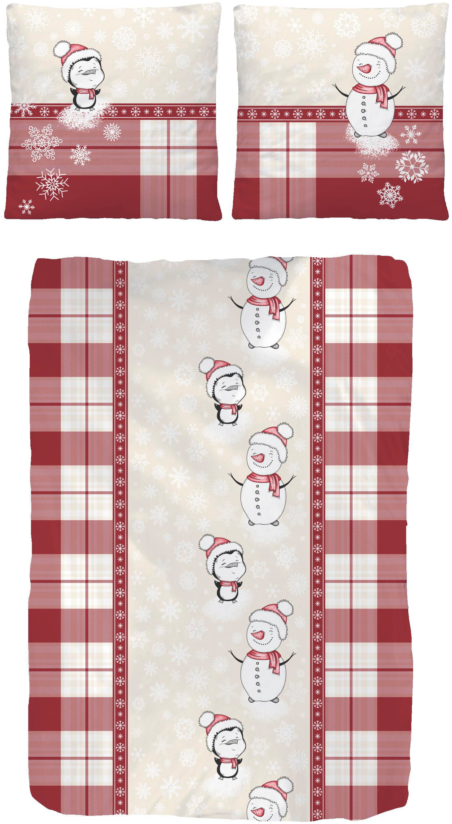 my home Bettwäsche »Snowman im winterlichen Design, aus 100% Baumwolle, Biber (Flannell) Qualität, Bett- und Kopfkissenbezug mit Reißverschluss, Bettwäsche Set unterstützt die Initiative Cotton made in Africa, Made in Green zertifiziert«, (2 tlg.)