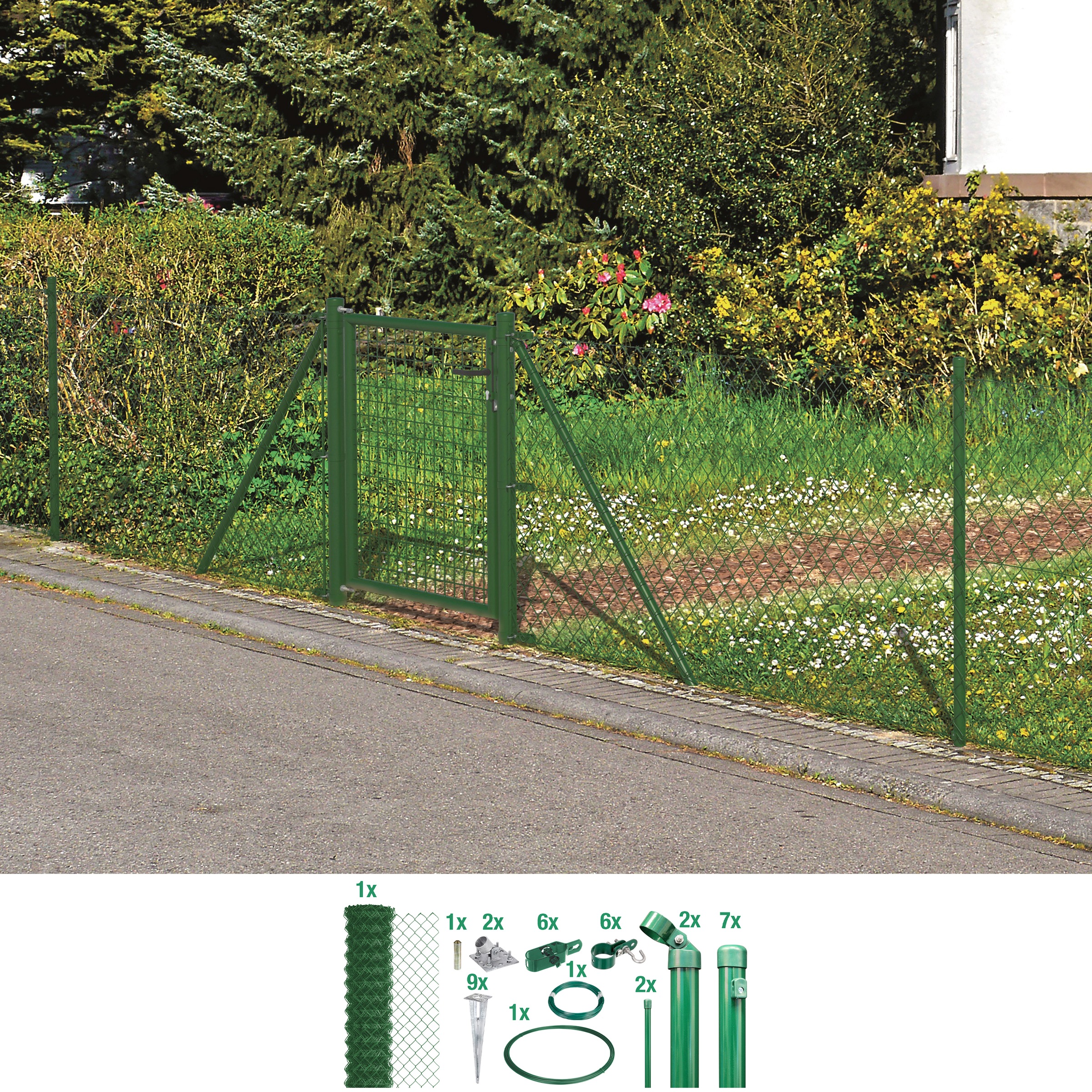 GAH Alberts Maschendrahtzaun, 175 cm hoch, 15 m, grün beschichtet, mit