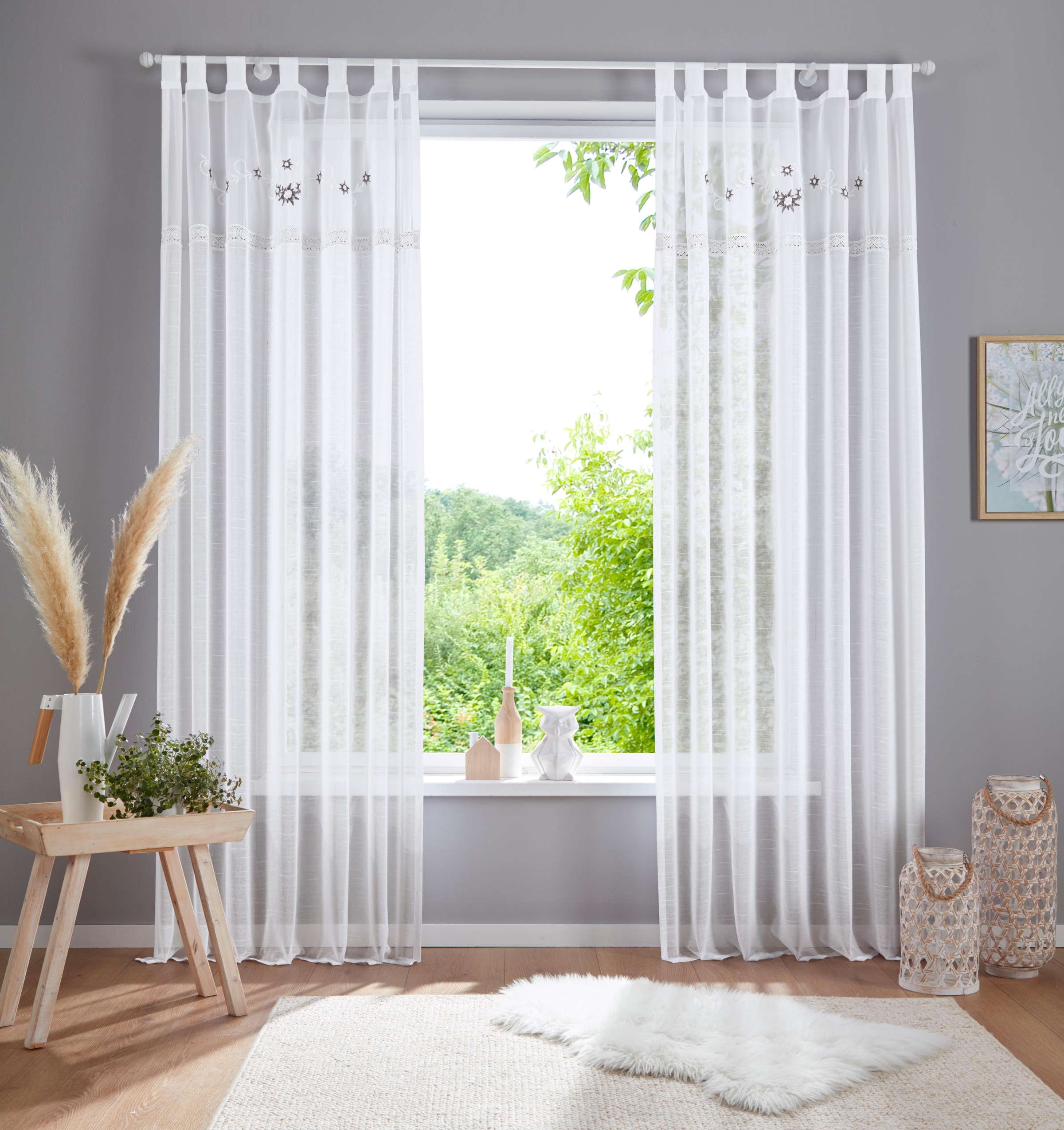 Home affaire Gardine »Elma«, (1 St.), transparent, Leinen Optik mit Stickerei kaufen