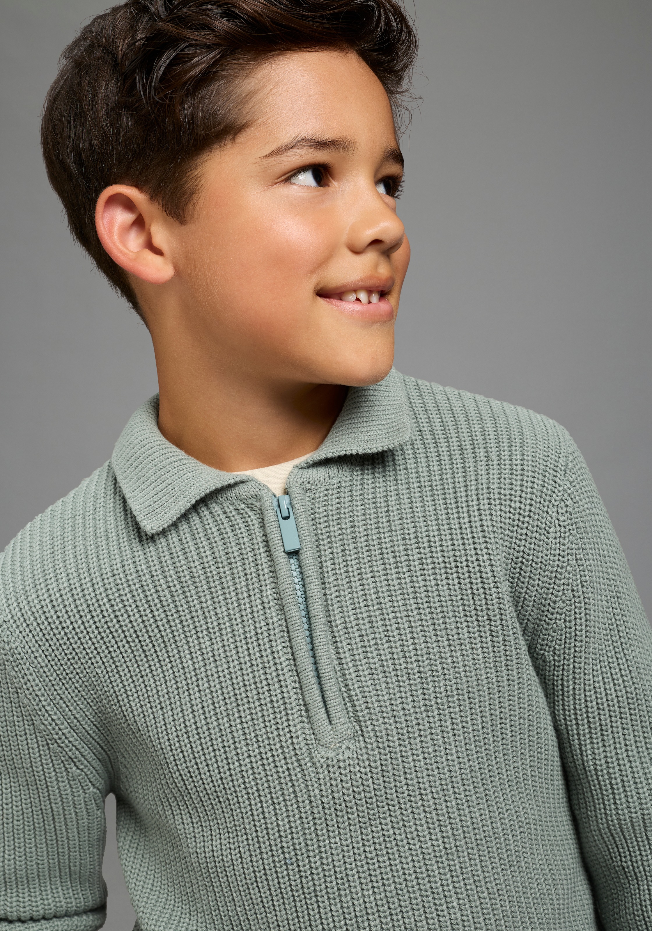 Scout Strickpullover »Strickpullover mit Kragen und Reißverschluss - NEU von SCOUT« mit langen Ärmeln, aus Strickmaterial mit hohem Baumwollanteil