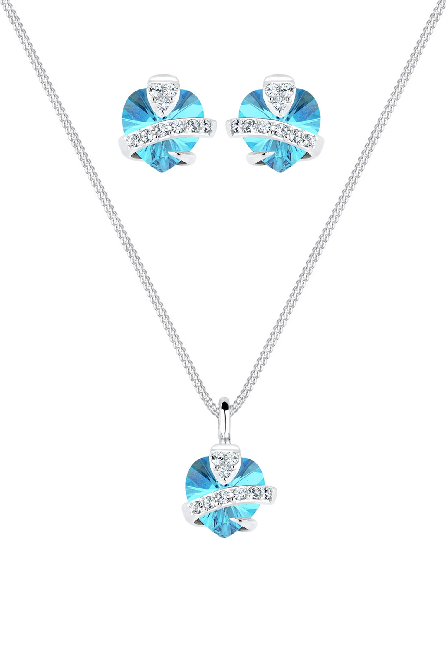 Elli Ohrring und Ketten Set »Schmuckset Herz Glamourös 925 Silber, mit Kristallen von Swarovski®« ()