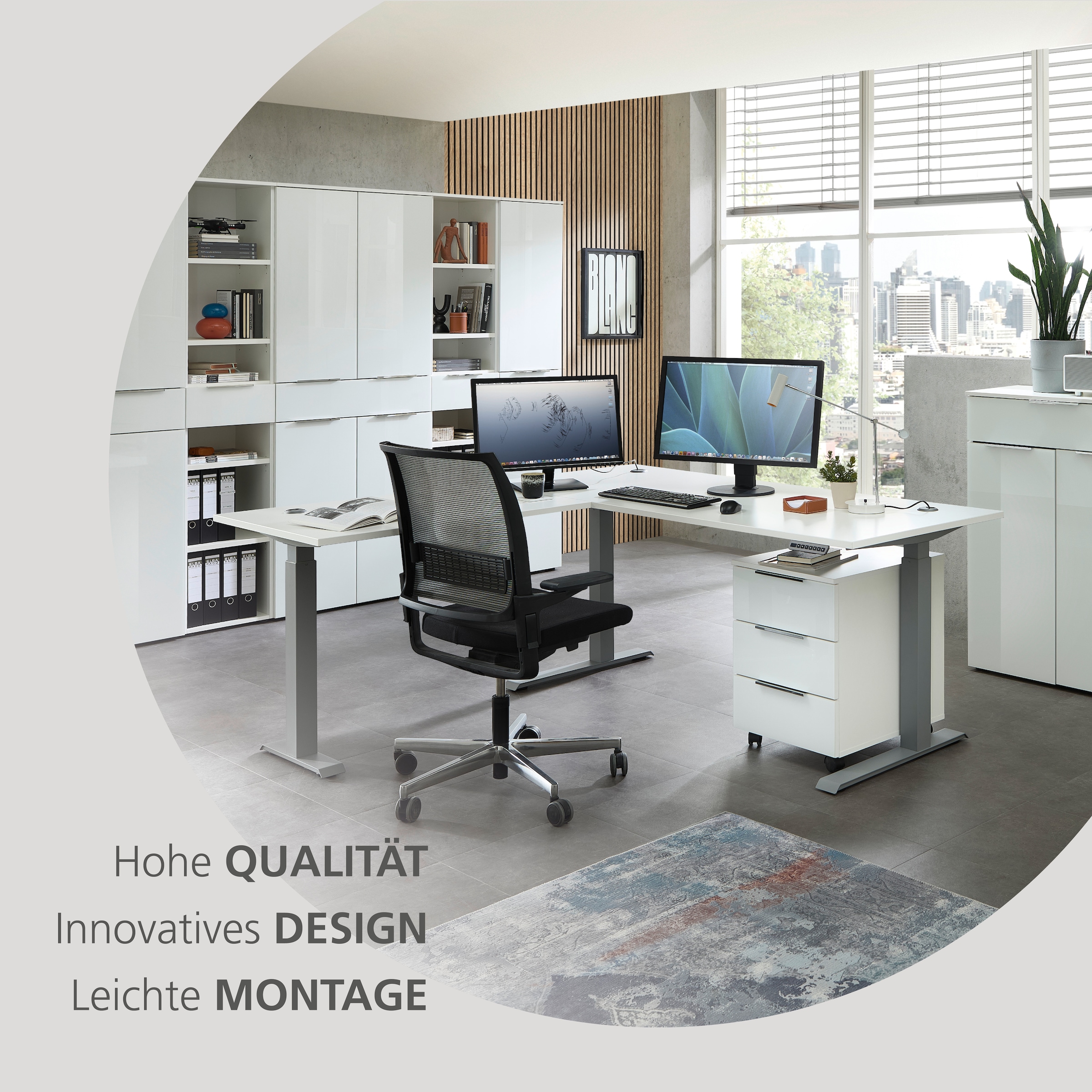 Innostyle Schreibtisch »Schreibtisch Santorin, 185/72/173 cm ( B/H/T)« 1 Stk. tlg. mit motor. Höhenverst. (72-120 cm) mit Memory-Funkt., li/re montierbar