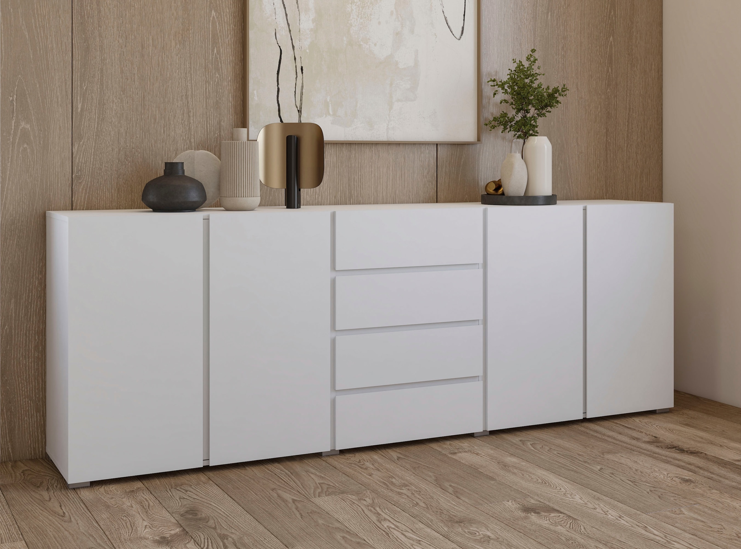 OTTO home Sideboard »Metric,Breite 222 cm, grifflose Kommode 4 Türen/4 Schubkästen« Schubladenschrank mit viel Stauraum, Einlegeböden verstellbar