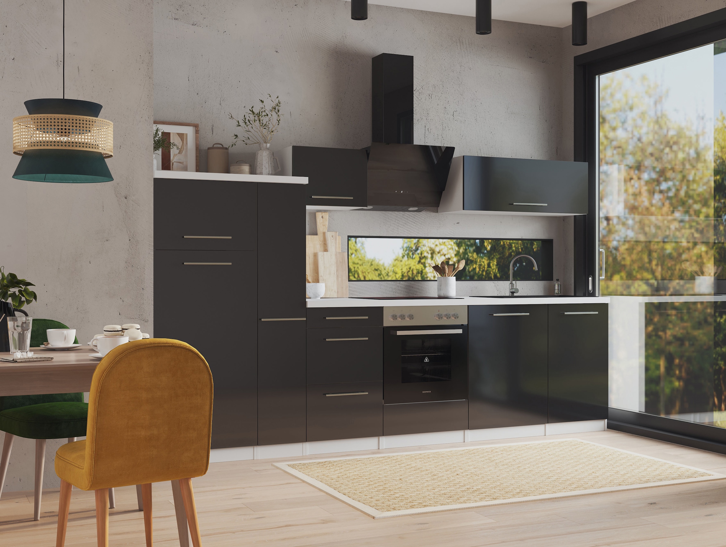 RESPEKTA Küche »Amanda« Breite 310 cm, mit Soft-Close, inklusive Elektrogeräte: Geschirrspüler, Kühl-/Gefrierkombination und Herd-Set, Dunstabzugshaube, 