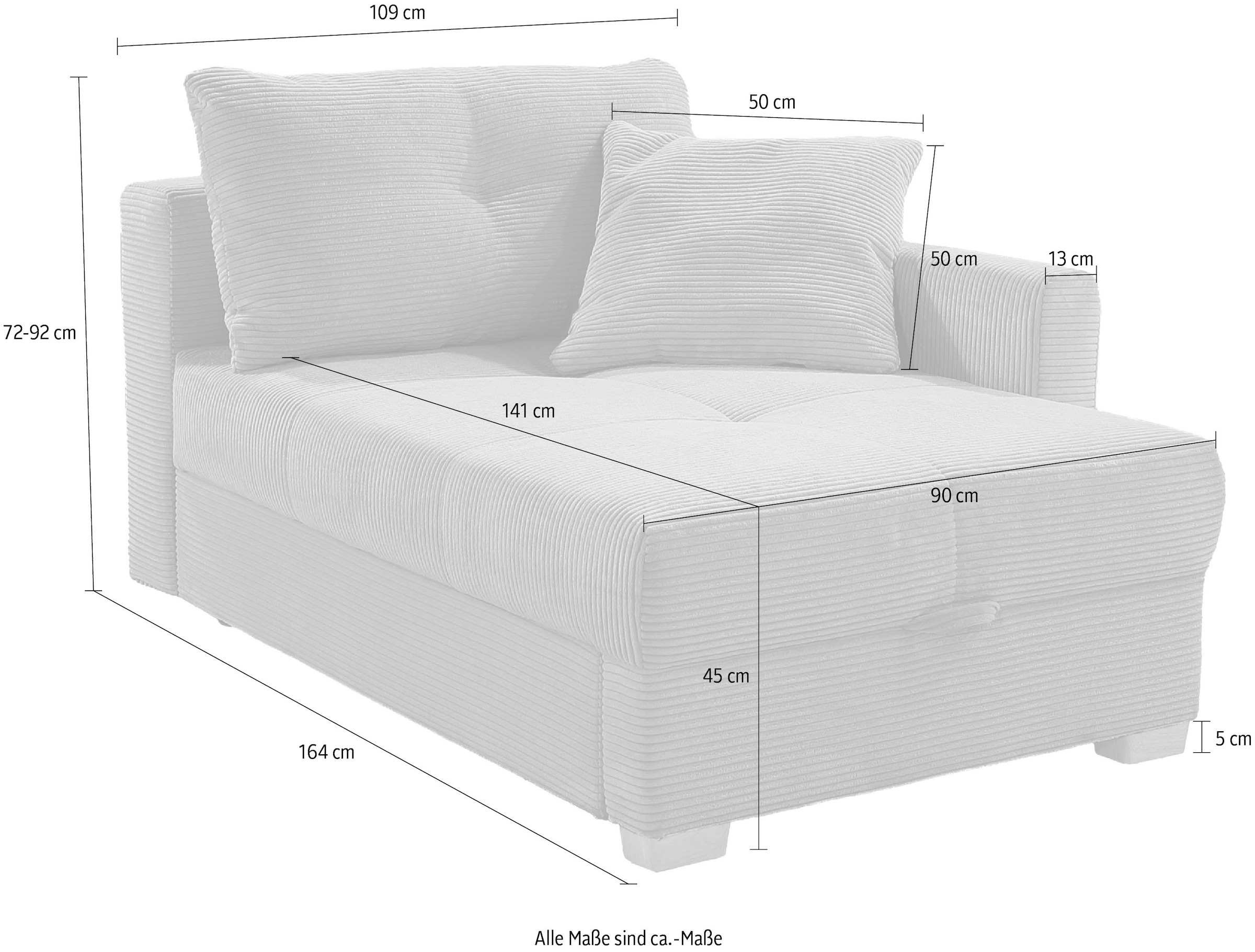Jockenhöfer Gruppe Recamiere »Romeo, Breite: 164cm, Liegefläche: 90x210 cm« inklusive Bettfunktion und Bettkasten, Federkernpolsterung