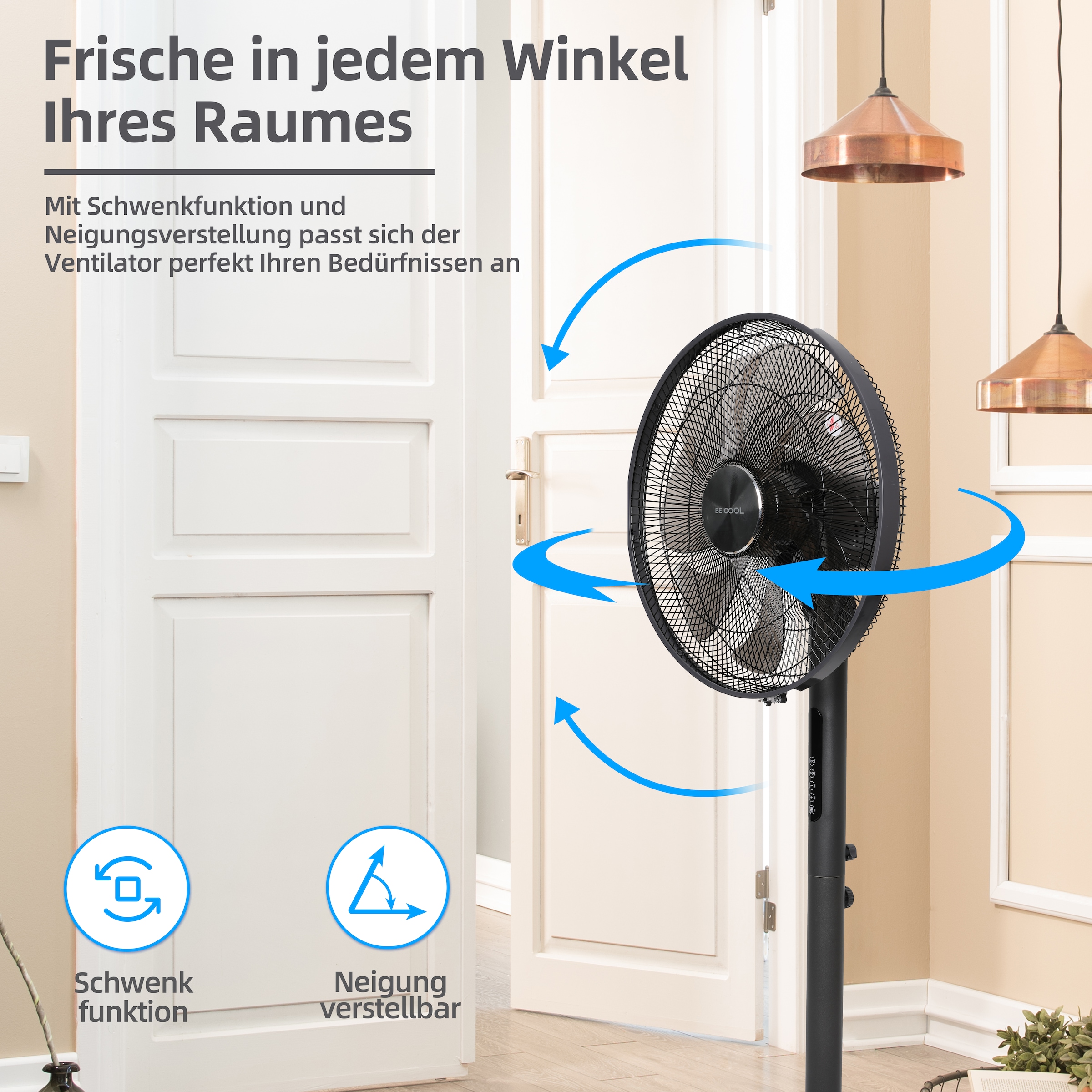 be cool Standventilator »Gleichstrom-Standventilator 45cm mit 7 Rotorblättern«, energieeffizient, 7-flügelig, Fernbedienung