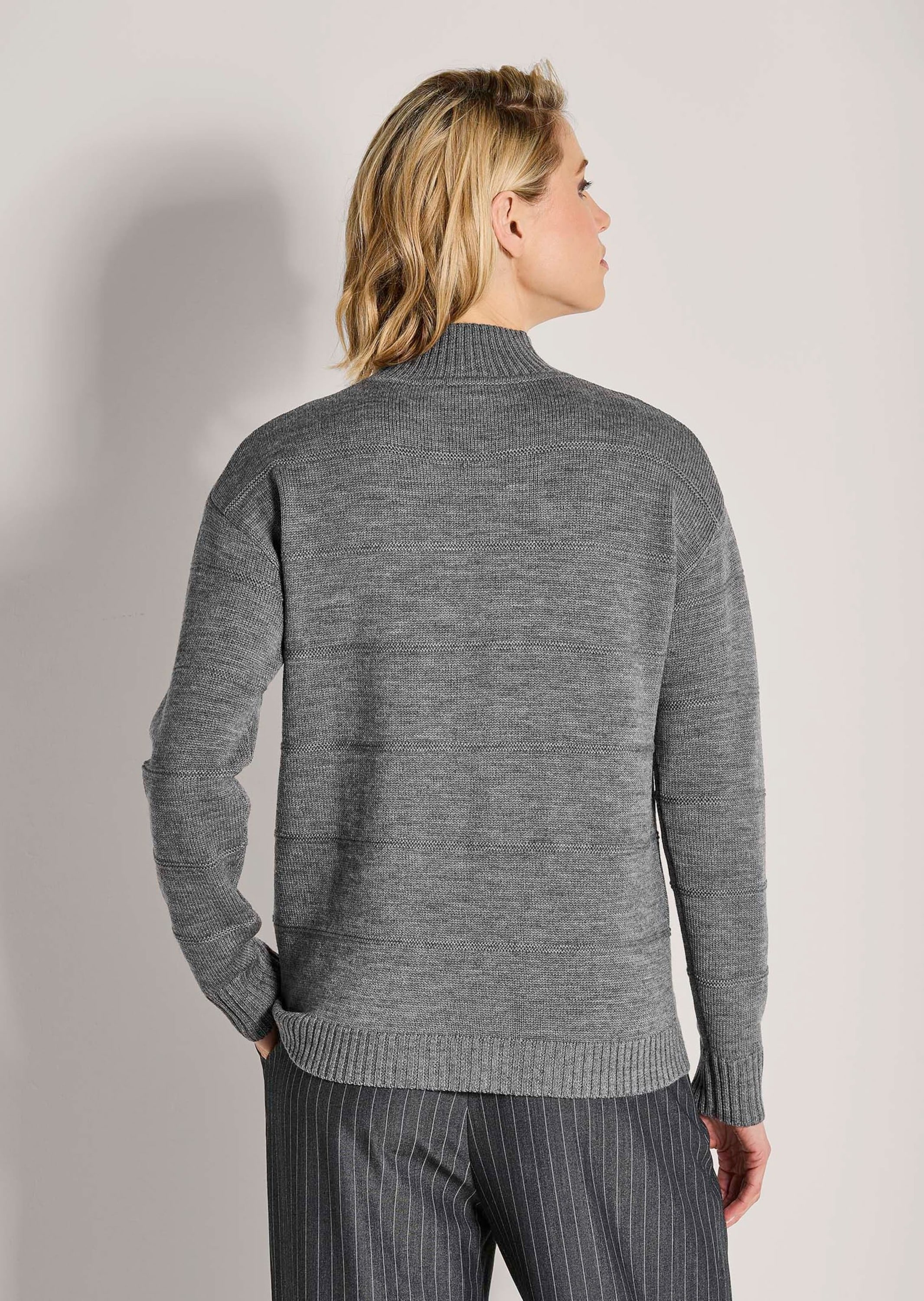 MADELEINE Stehkragenpullover »Strickpullover Eleganter Wollpullover mit Querstruktur« Strukturstrick