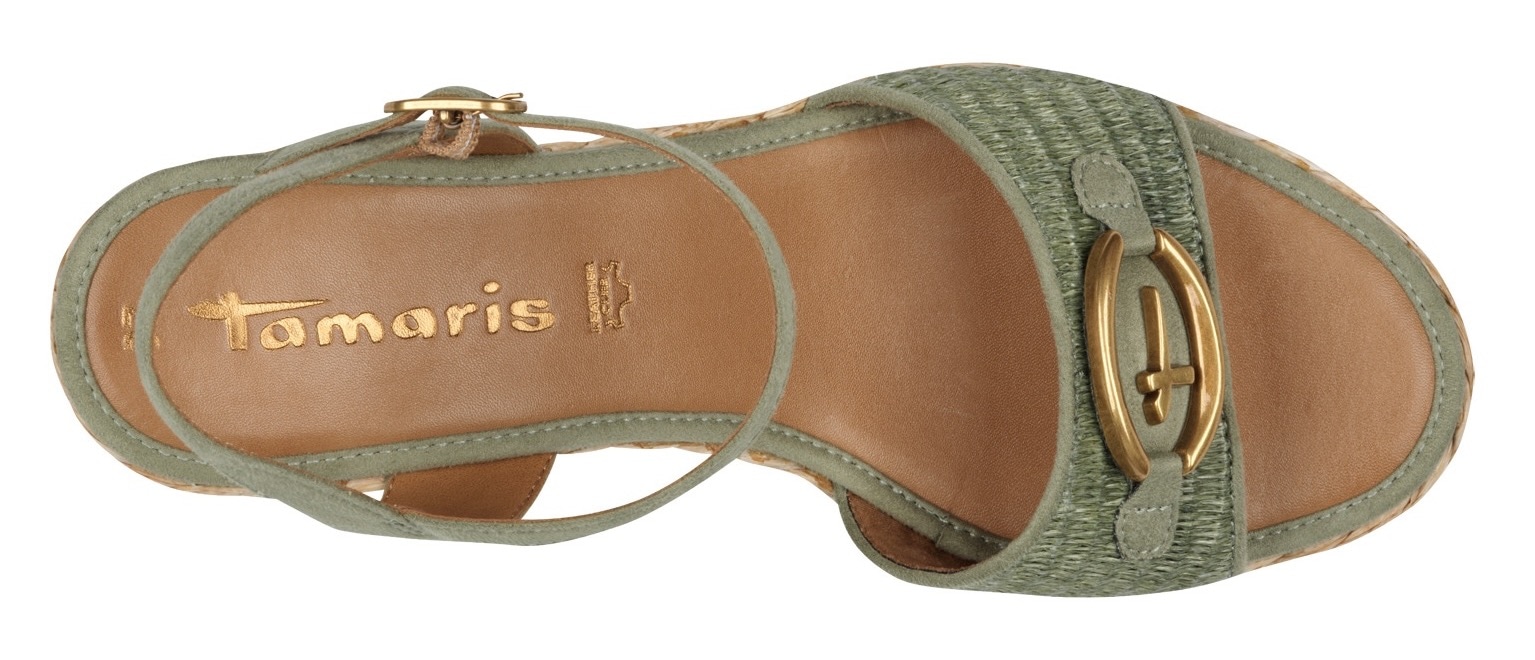 Tamaris Keilsandalette  , Sommerschuh, Riemchensandale mit T-Schmuckelement