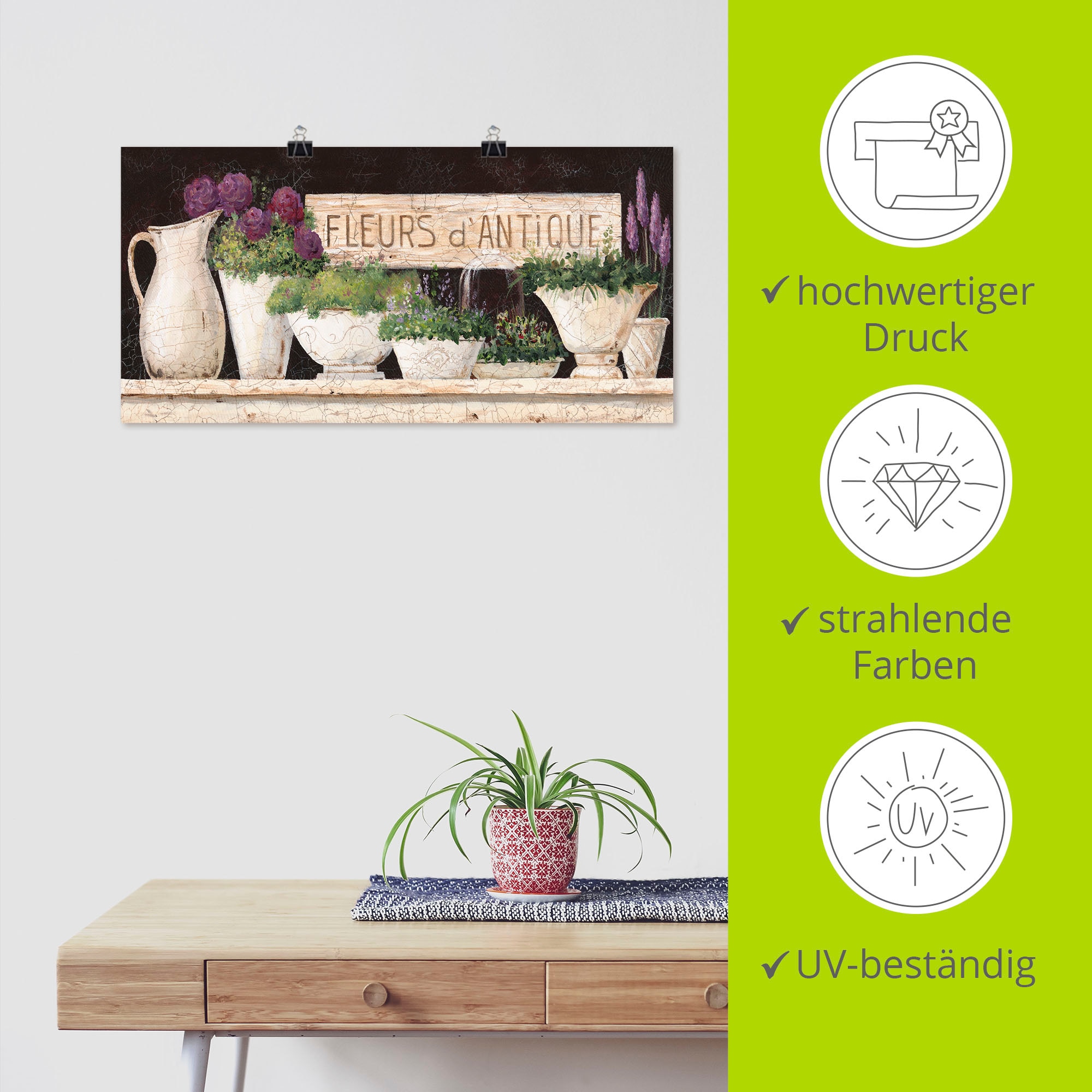 Artland Wandbild »Antike Blumen«, Vasen & Töpfe, (1 St.), als Alubild, Outdoorbild, Leinwandbild, Poster, Wandaufkleber