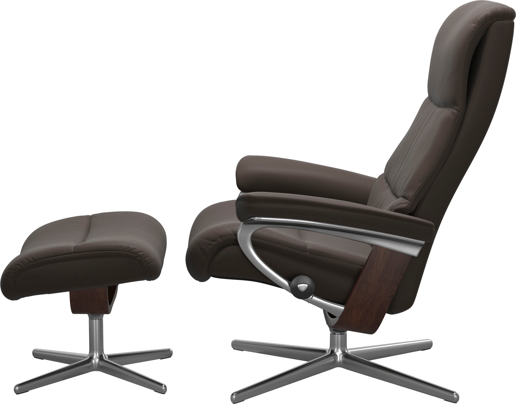 Stressless® Relaxsessel »View« Set, Relaxsessel mit Hocker,  mit Hocker, mit Cross Base, Größe S, M & L, Holzakzent Braun