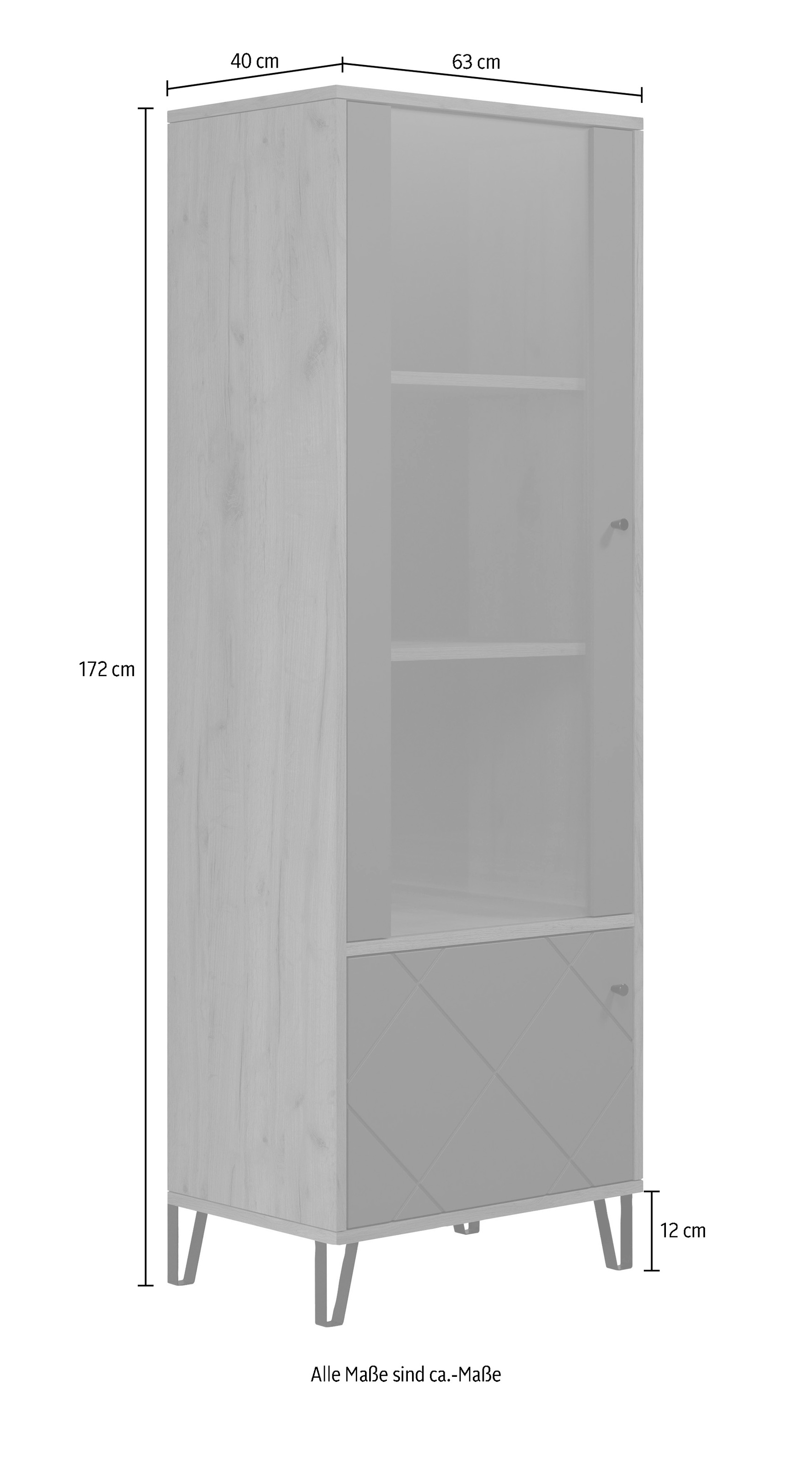Places of Style Vitrine »Molveno«, (1 St.), Wohnzimmervitrine mit fühlbarer Graphit-Quadratoptik - 63/40/172 cm