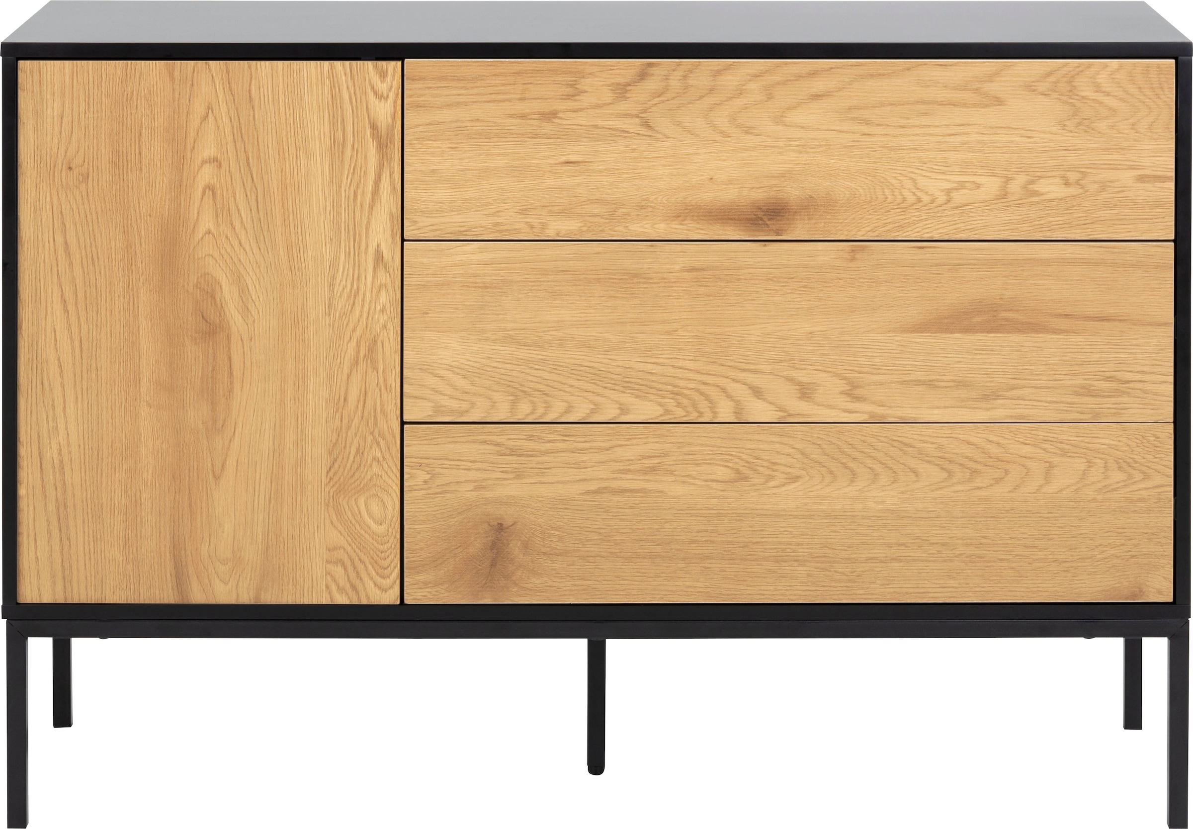 Sideboard, (1), schwarze Kontrastrahmen, 1 Tür und 3 Schubladen, Breite 120 cm