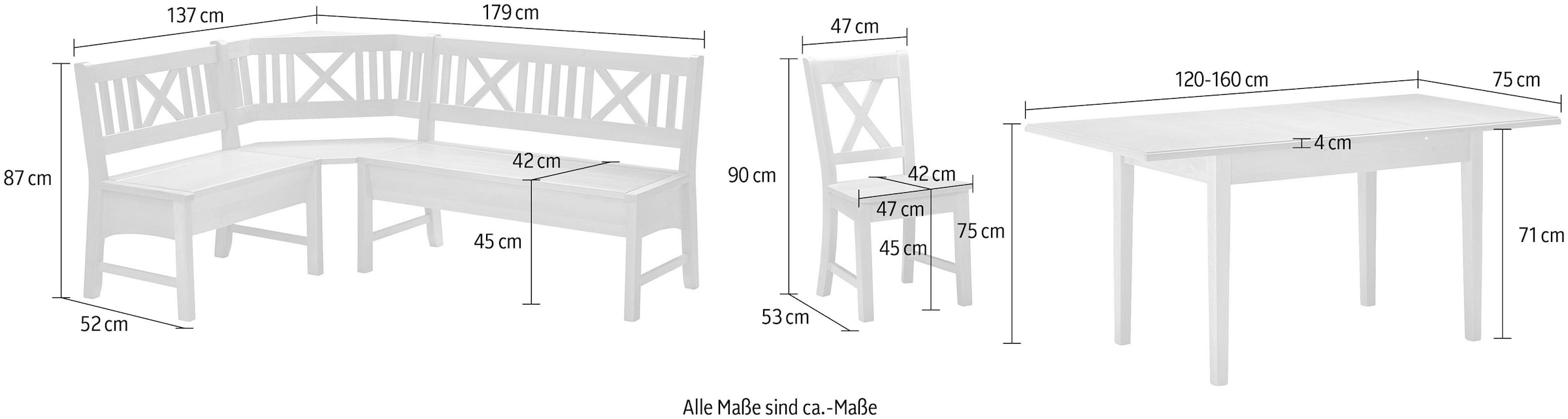 massivline&more Eckbankgruppe »Bodensee«, (Set, 8 tlg.), Gestell aus Massivholz, abnhembare Sitzpolster