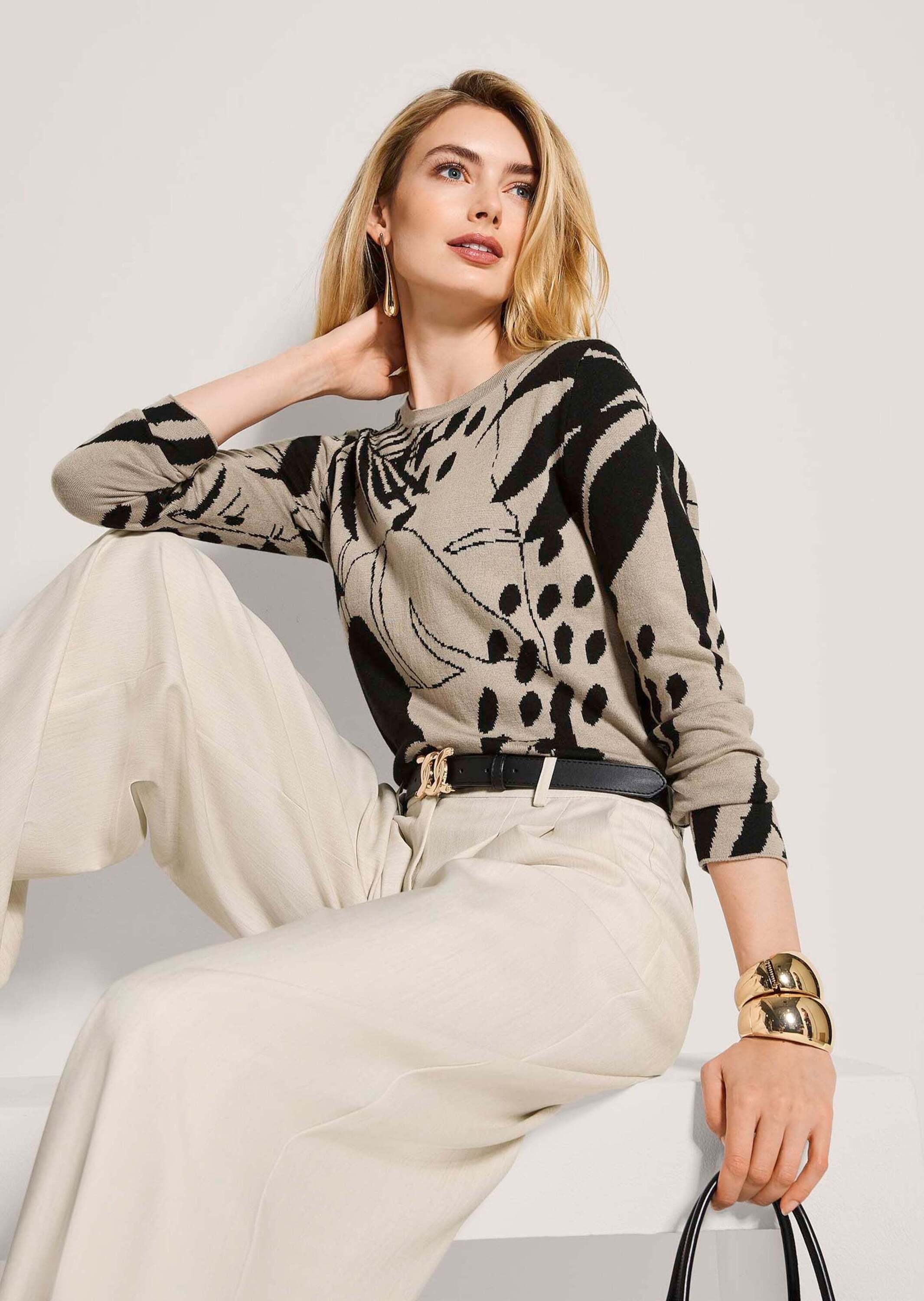 MADELEINE Longpullover »Jacquardpullover Baumwollpullover mit floralem Muster« Allover-Jaquard-Muster