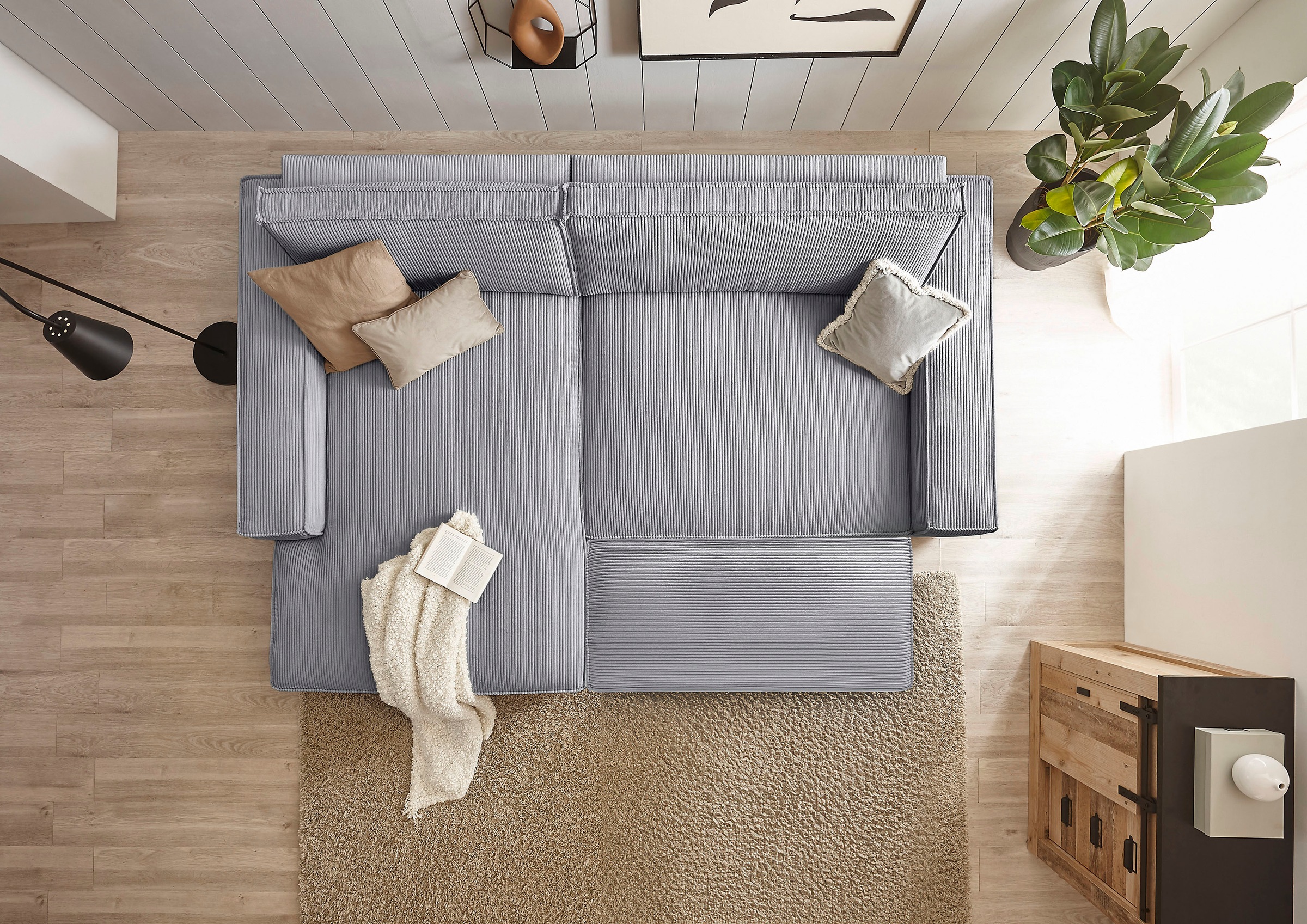 Home affaire Polsterecke »NEU: SHERWOOD XXL tief, L-Form mit Schlaffunktion, Big-Sofa mit Hocker«, (Set, 2 St.), stellbar zum Schlafsofa (Krokodilverbinder), Cord, Leinenoptik