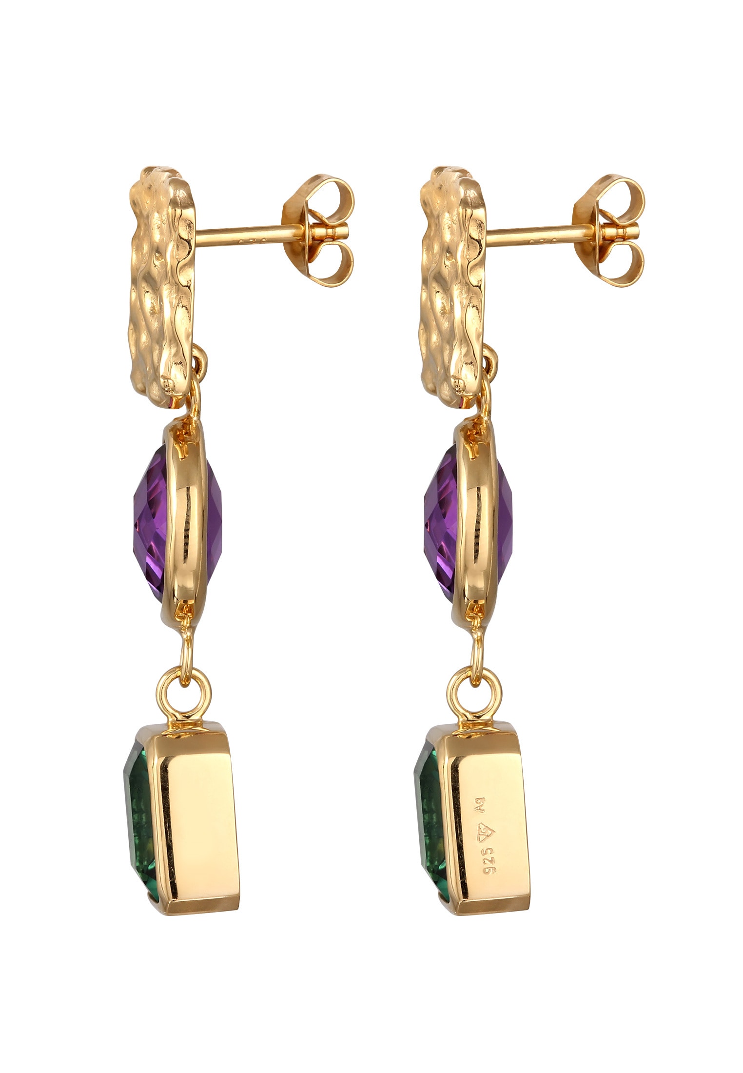 Elli Premium Paar Ohrstecker »Ohrringe Ohrstecker Amethyst Quarz Edelstein 925 Sterling Silber vergoldet«