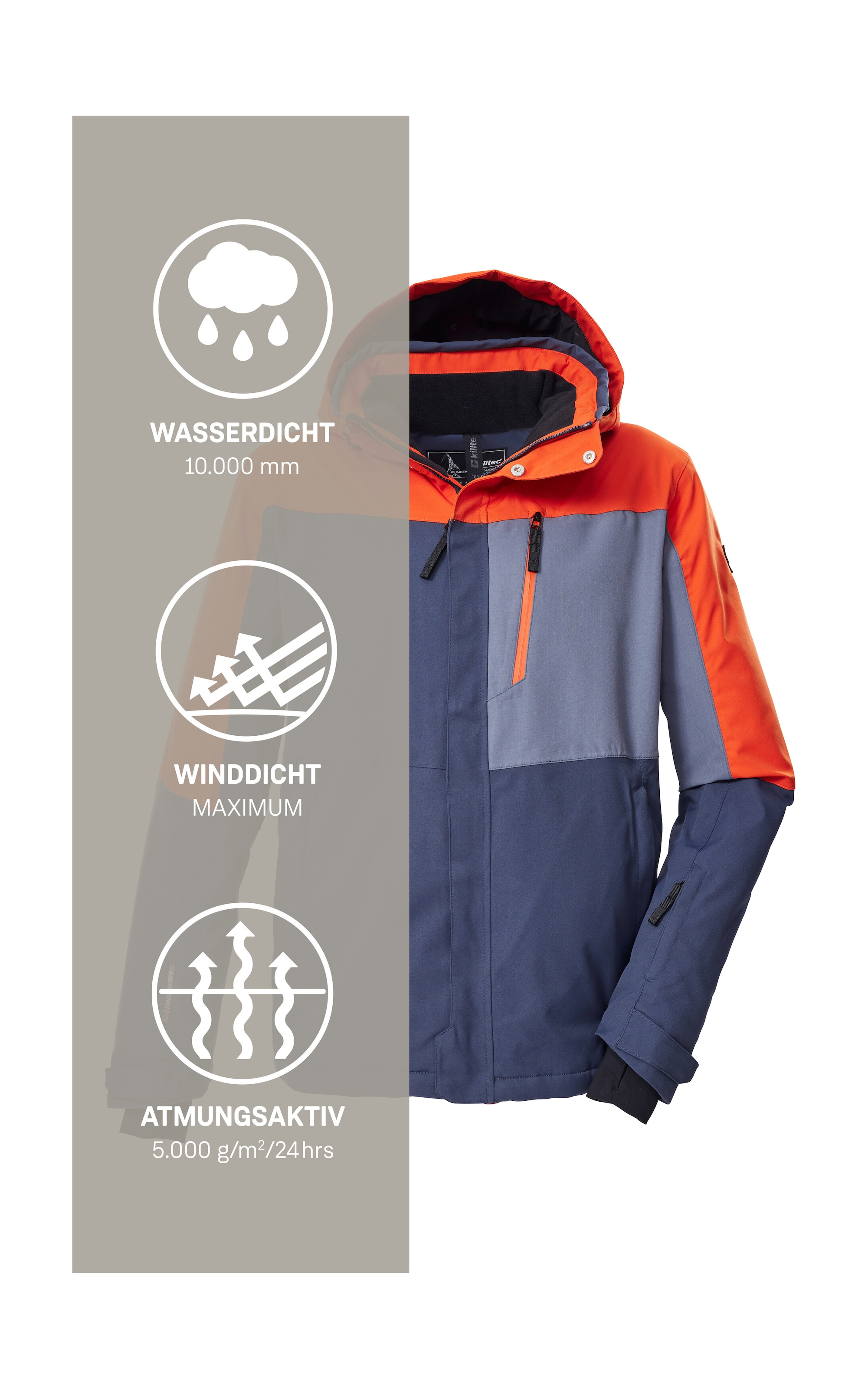 Killtec Skijacke »KSW 52 MN SKI JCKT«, Wasserdichte, atmungsaktive Herrenjacke mit Schneefang und Taschen