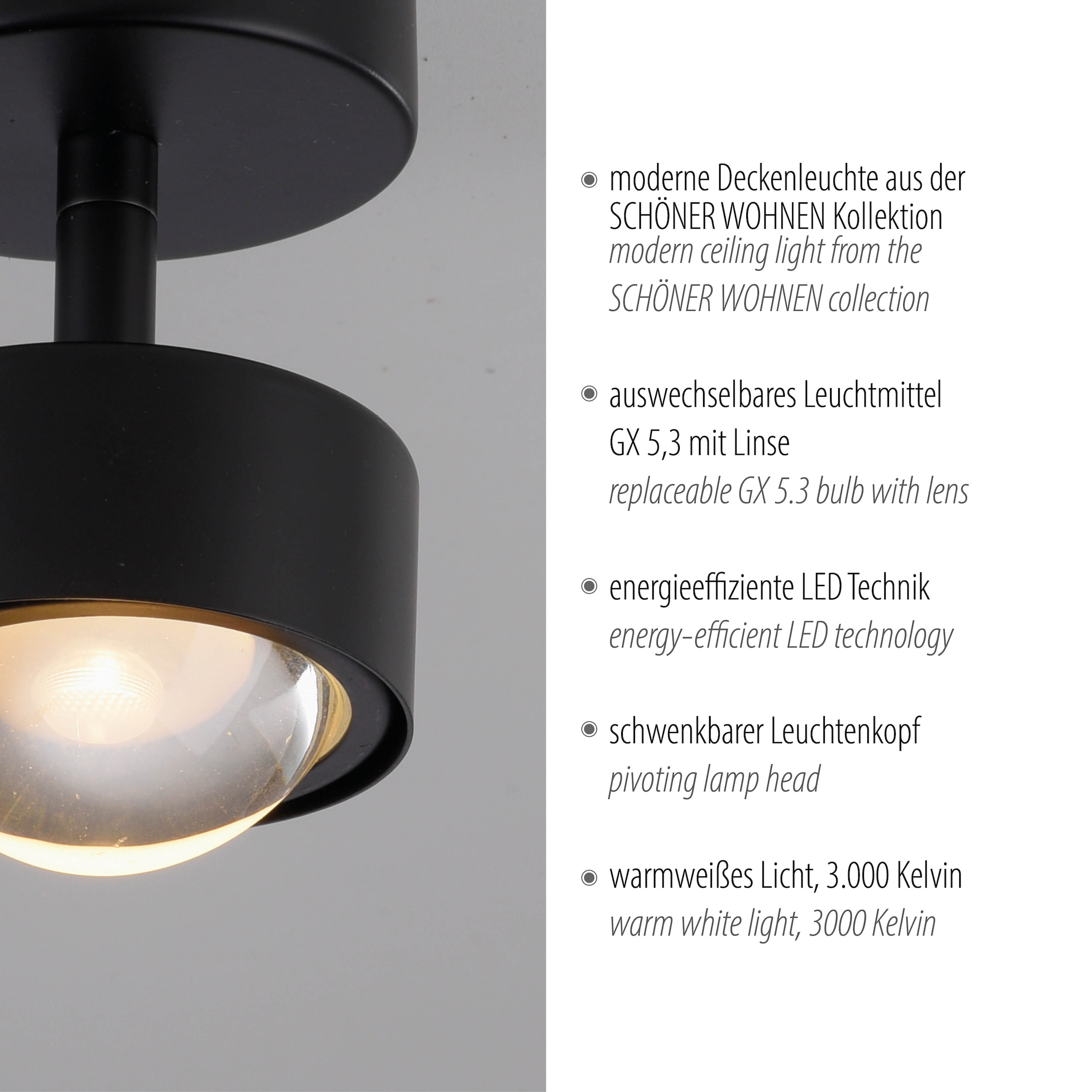 SCHÖNER WOHNEN-Kollektion LED Deckenleuchte »KULU« GX53 1 Stk. Warmweiß SCHÖNER WOHNEN Kollektion, dreh- und schwenkbar
