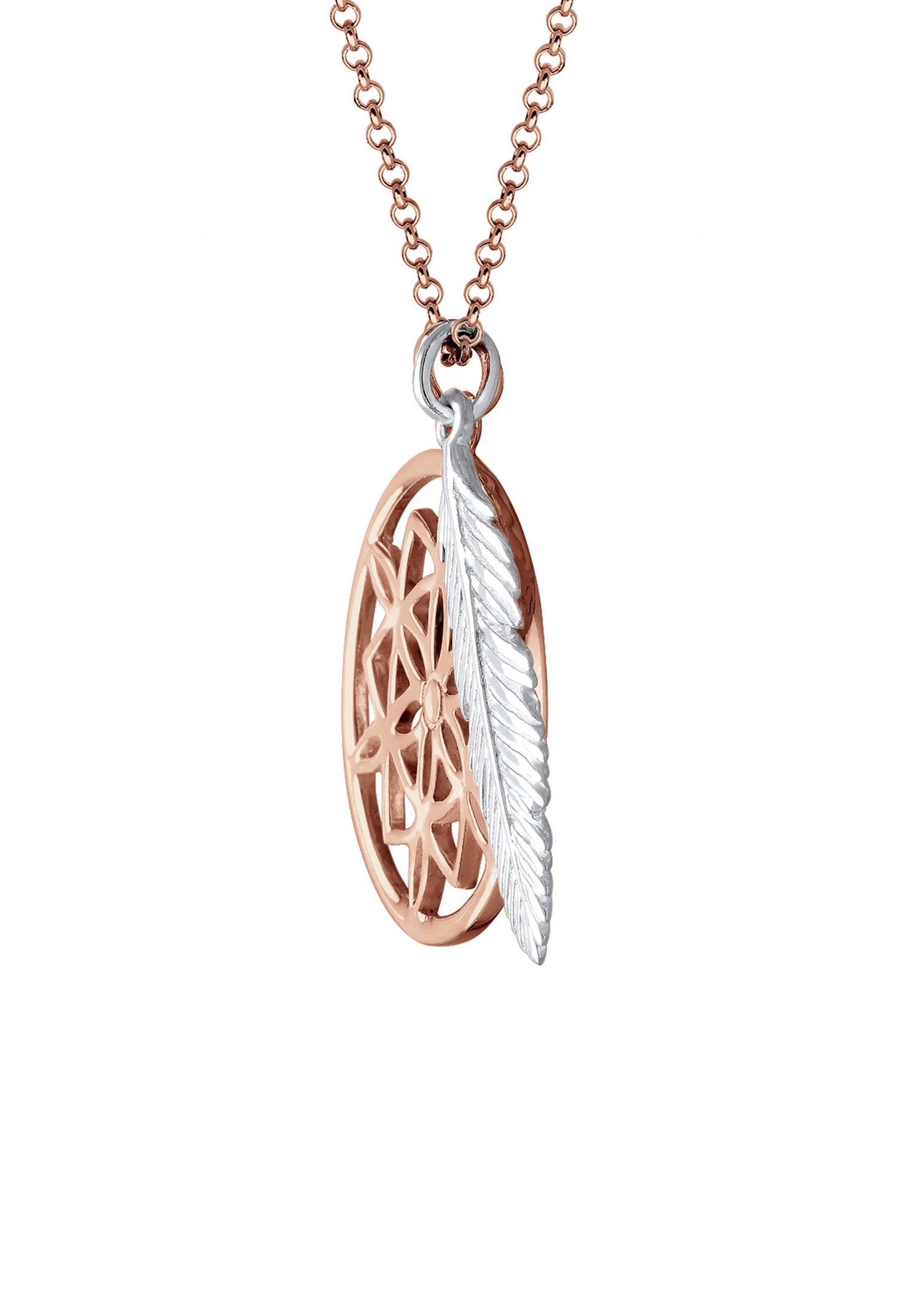 Elli Kette mit Anhänger »Halskette Ornament Feder Anhänger Traumfänger 925 Sterling Silber bicolor«