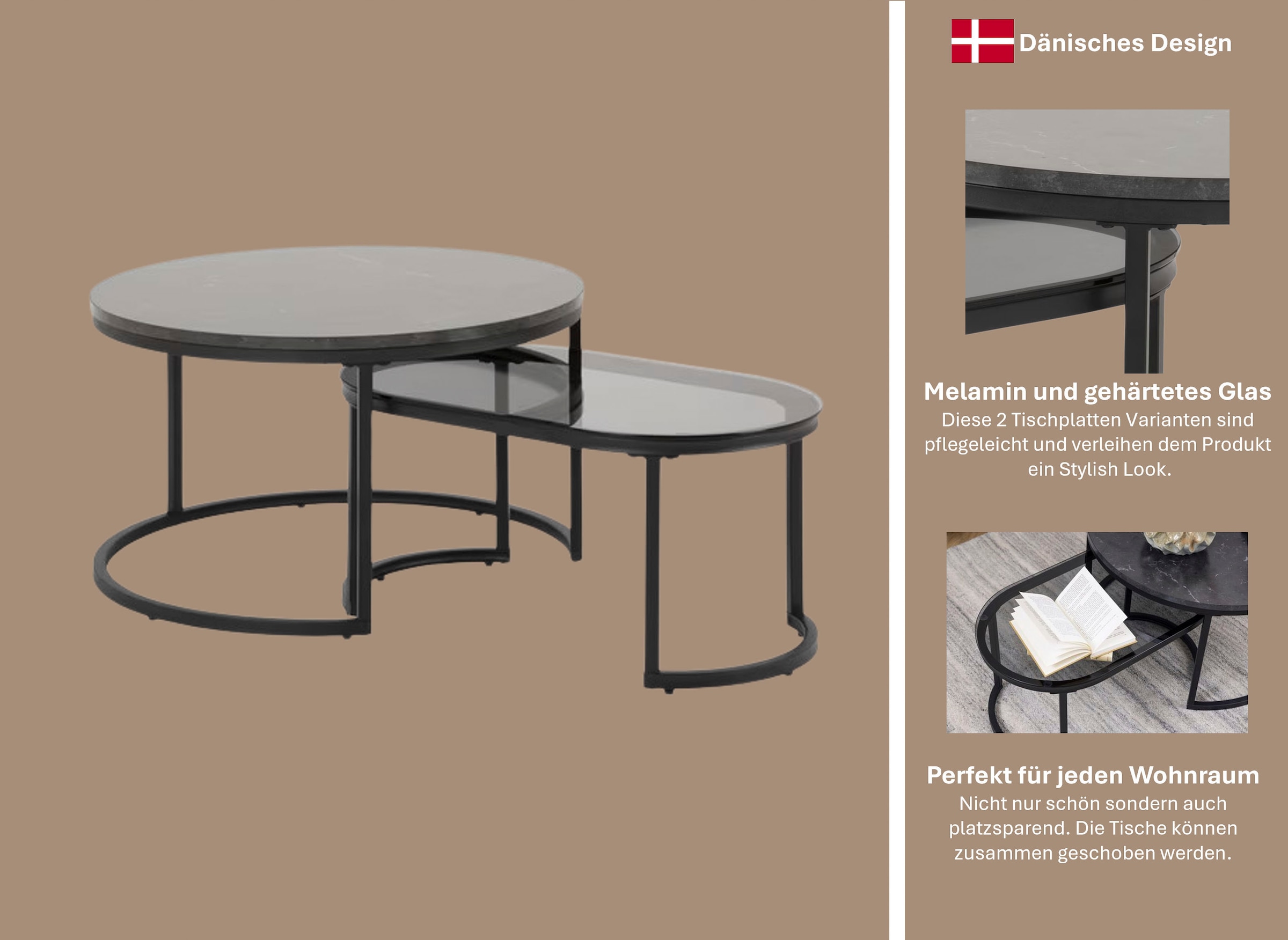 ACTONA GROUP Couchtisch »Spiro«, (2 St.), Couchtischsatz, Beistelltisch, Satz aus 2 Stück, rund/oval