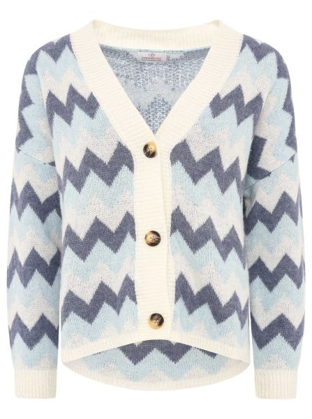 Zwillingsherz Strickjacke, Langarm, Zick-Zack-Muster, Knopfleiste, tiefer V-Ausschnitt