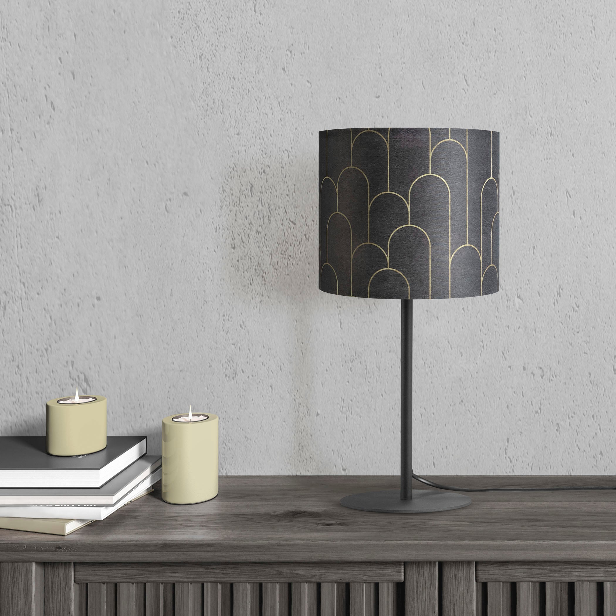 Paco Home Tischleuchte »Luca Pillar« E14 Nacht  Mit Schirm Abstrakt Modern Stoffschirm