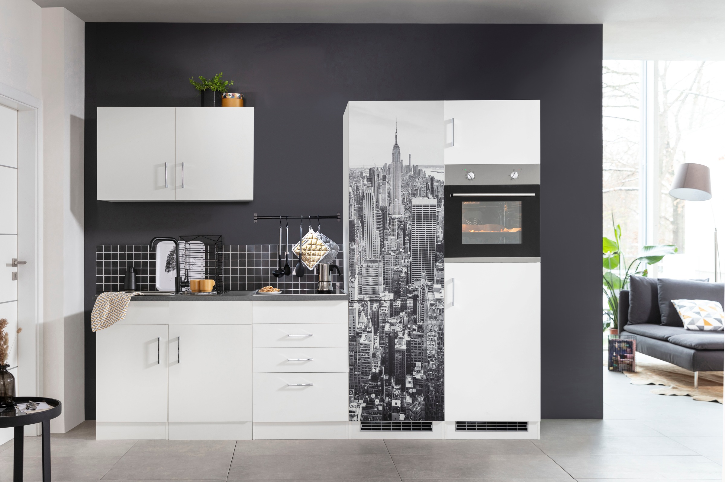 KOCHSTATION Küchenzeile »KS-Paris – Küchen mit einzigartigen Fotomotiven auf den Fronten« Breite 280 cm, wahlweise mit E-Geräten und Induktion