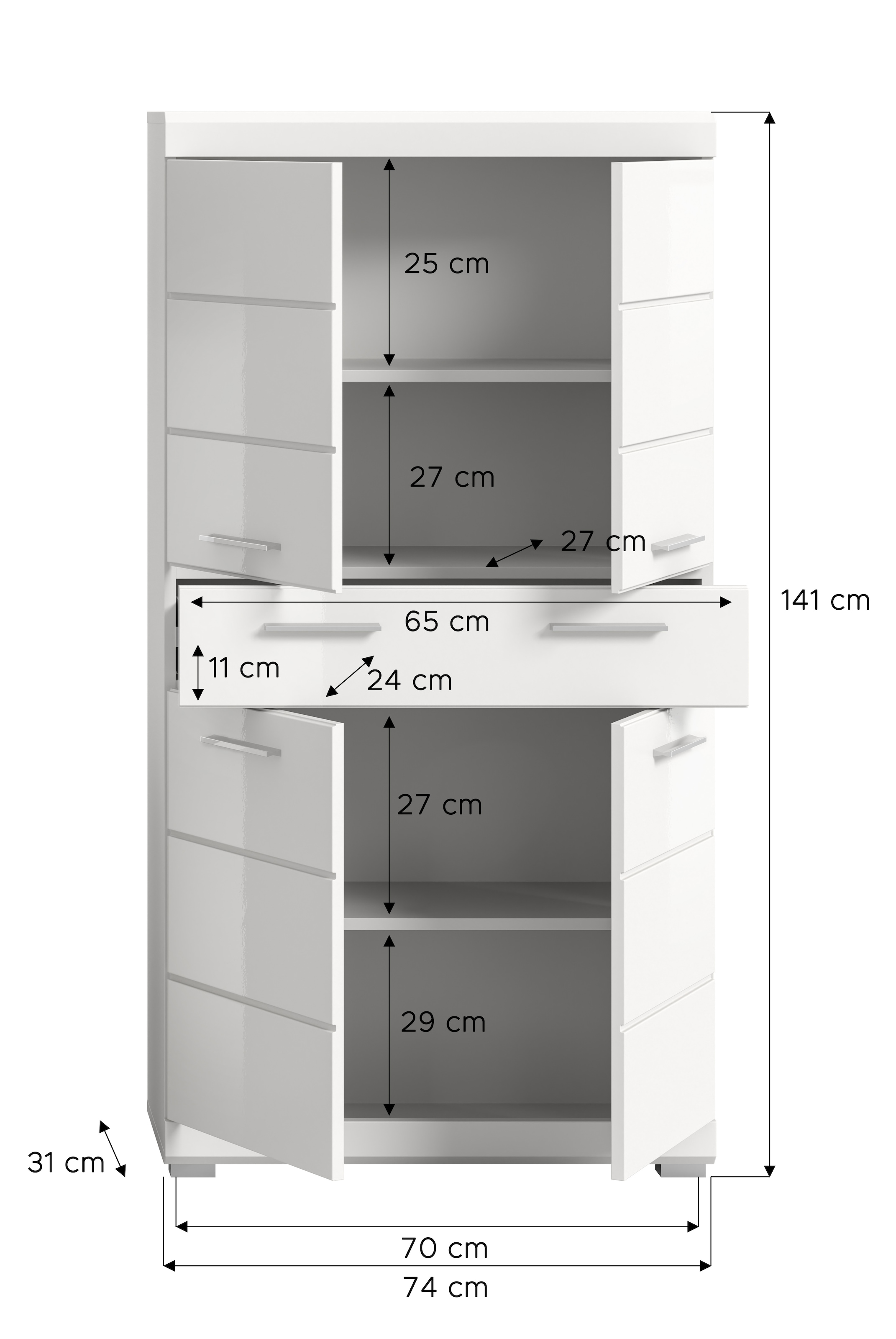 welltime Midischrank »SIENA, Breite 74cm, 4 Türen, 1 Schubkasten, 4 Fächer, MDF-Front« TOPSELLER!,  in verschiedenen Farben erhältlich, Badmöbel, Badschrank, Schrank, Bad
