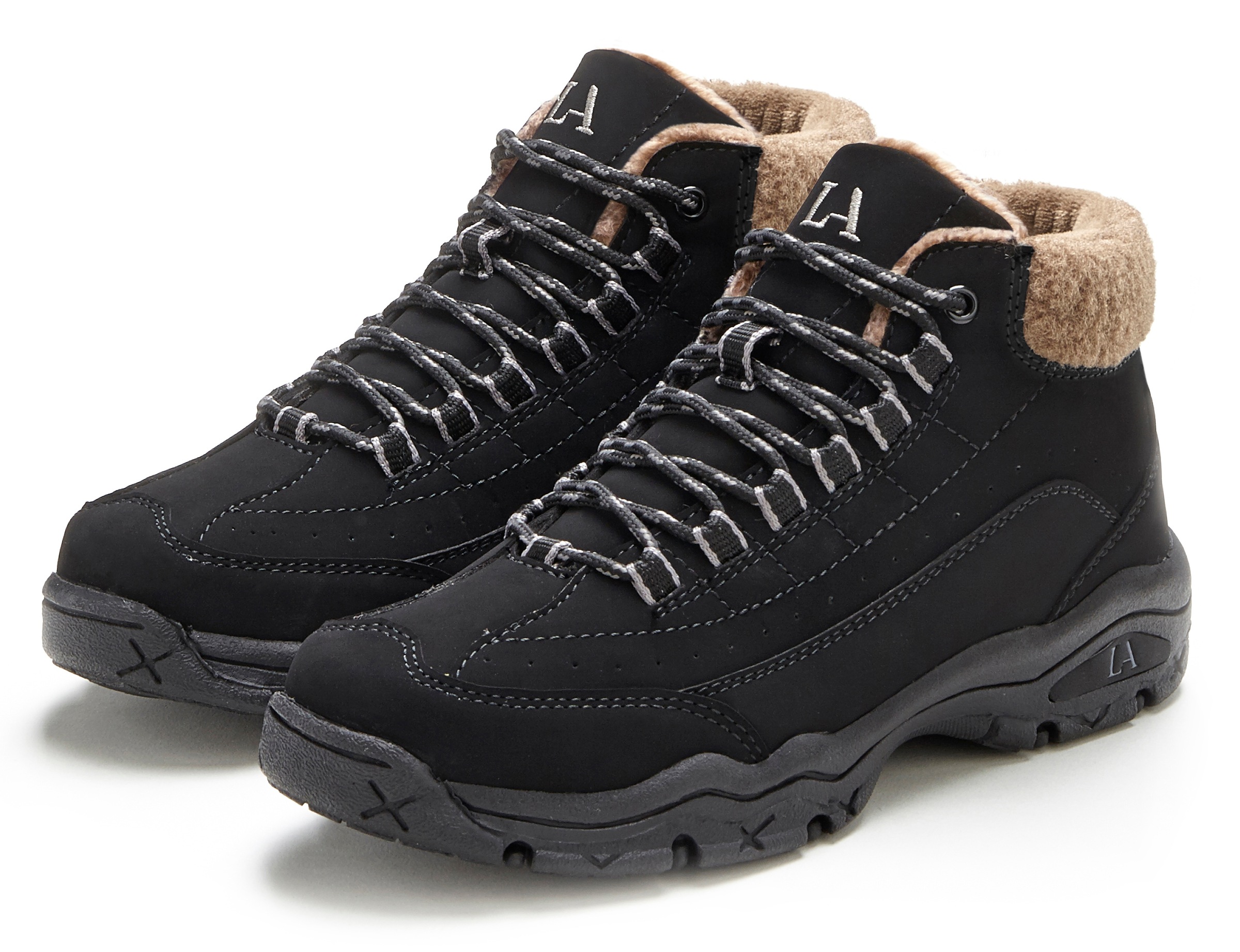 LASCANA, Damen, Winterstiefelette Outdoor Boots, Ankle Sneaker mit robuster Sohle und Warmfutter, schwarz, 38, schwarz, Winterboots mit kuscheligem 
